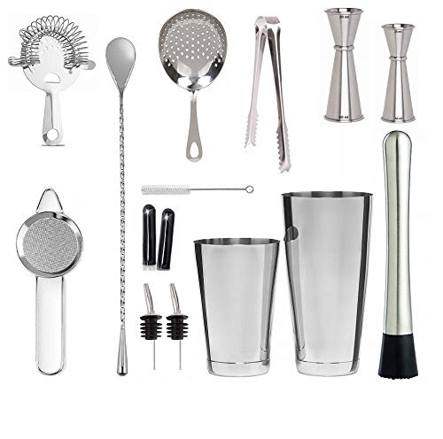 Premium 14-Piece Professional Bartender Kit - Cocktail Shaker Set with Boston Shaker, Strainer, Jigger, Bar Spoon & Essential Bar Accessories | Ideal for Home Bars, Cocktail Parties & Mixology Enthusiasts