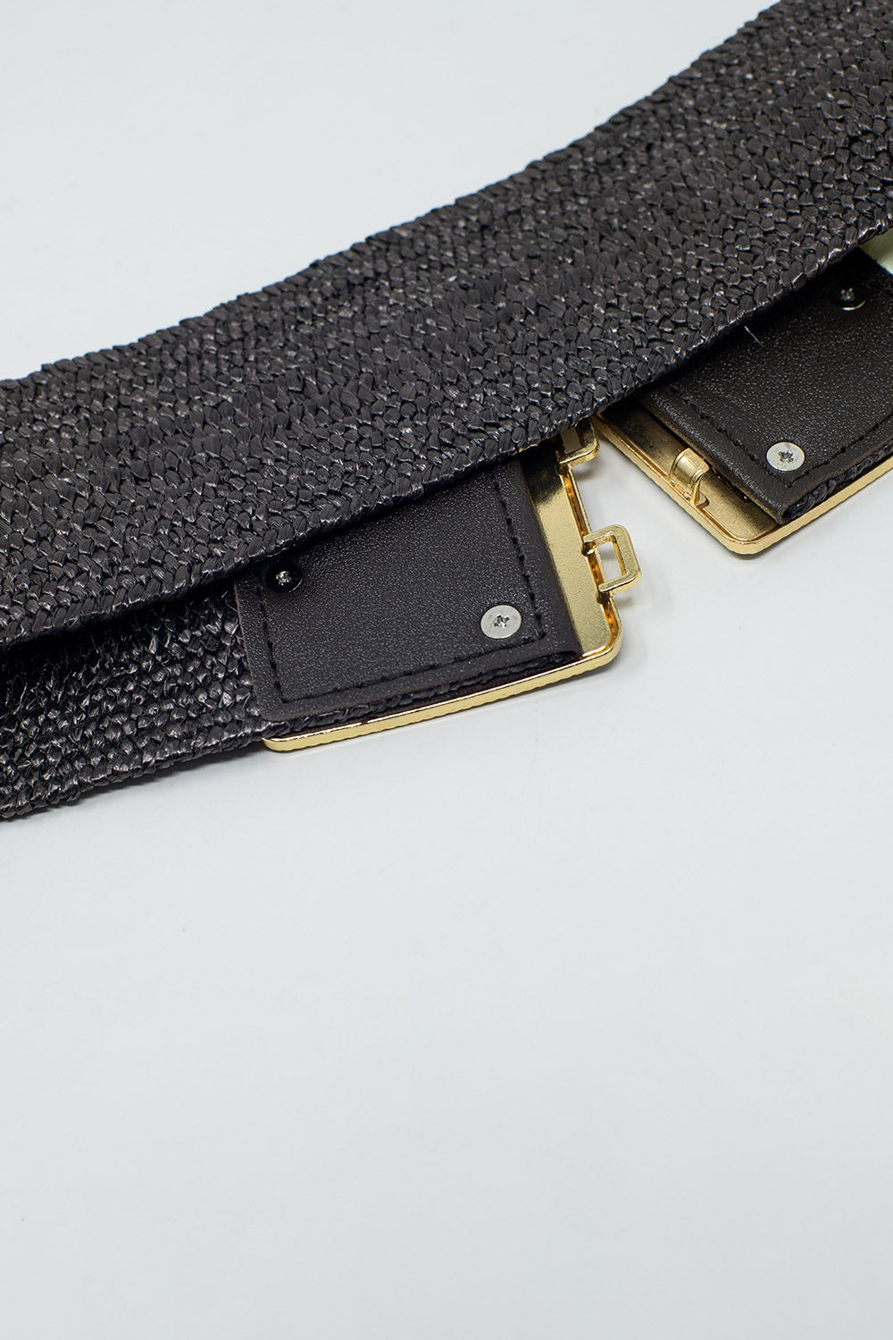 Brown Woven Belt with Square Buckle and Gold Accents - Perfect for Casual Outfits, Office Wear, and Special Occasions