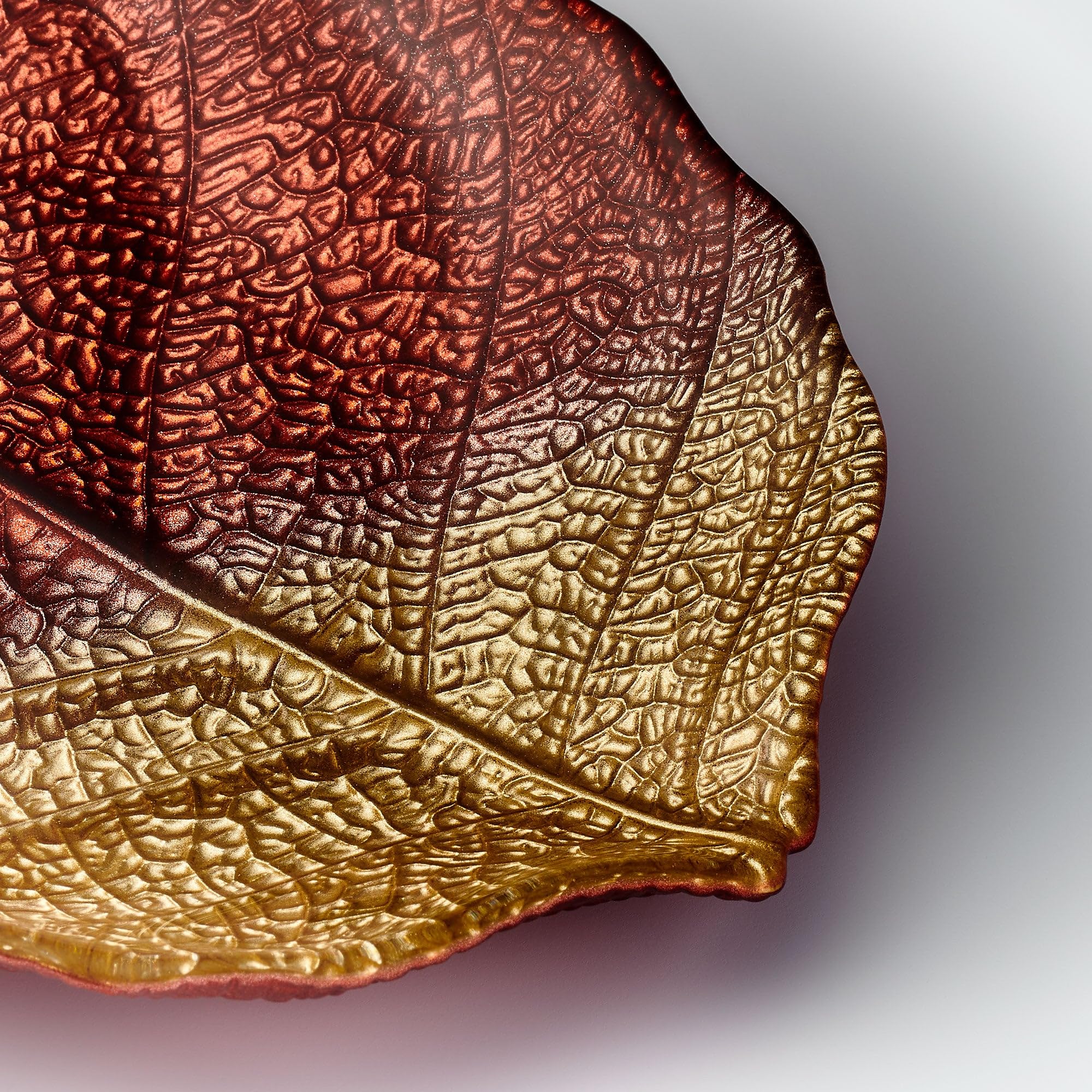 Elegant Brown & Gold Leaf Design Decorative Glass Plate - Perfect for Dining Table Centerpiece, Wall Art, and Gift Giving