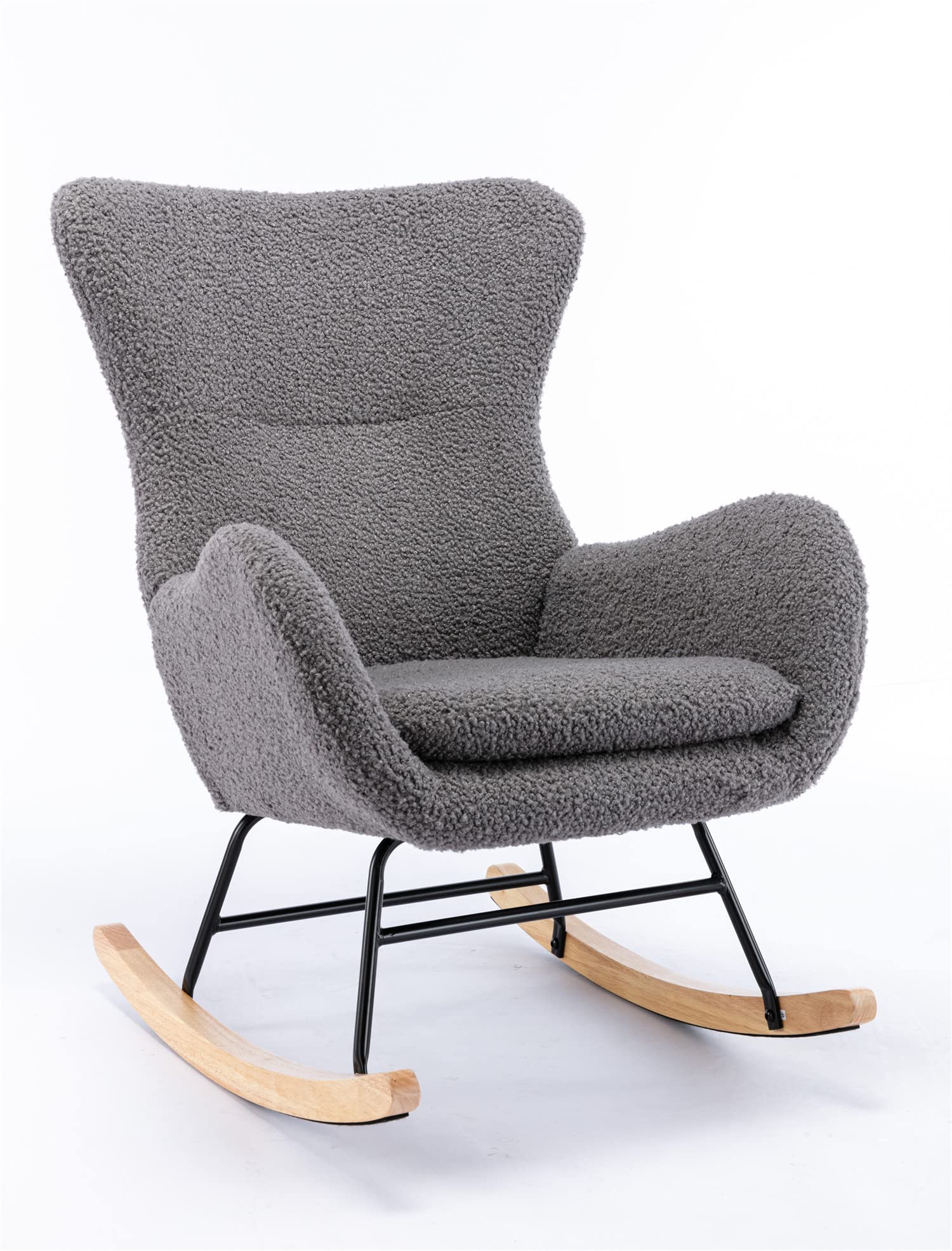 Comfy Rocking Chair with Soft Teddy Fabric Seat - Gray Accent Armchair for Living Room & Bedroom | Perfect for Nursery, Reading Nook & Relaxation