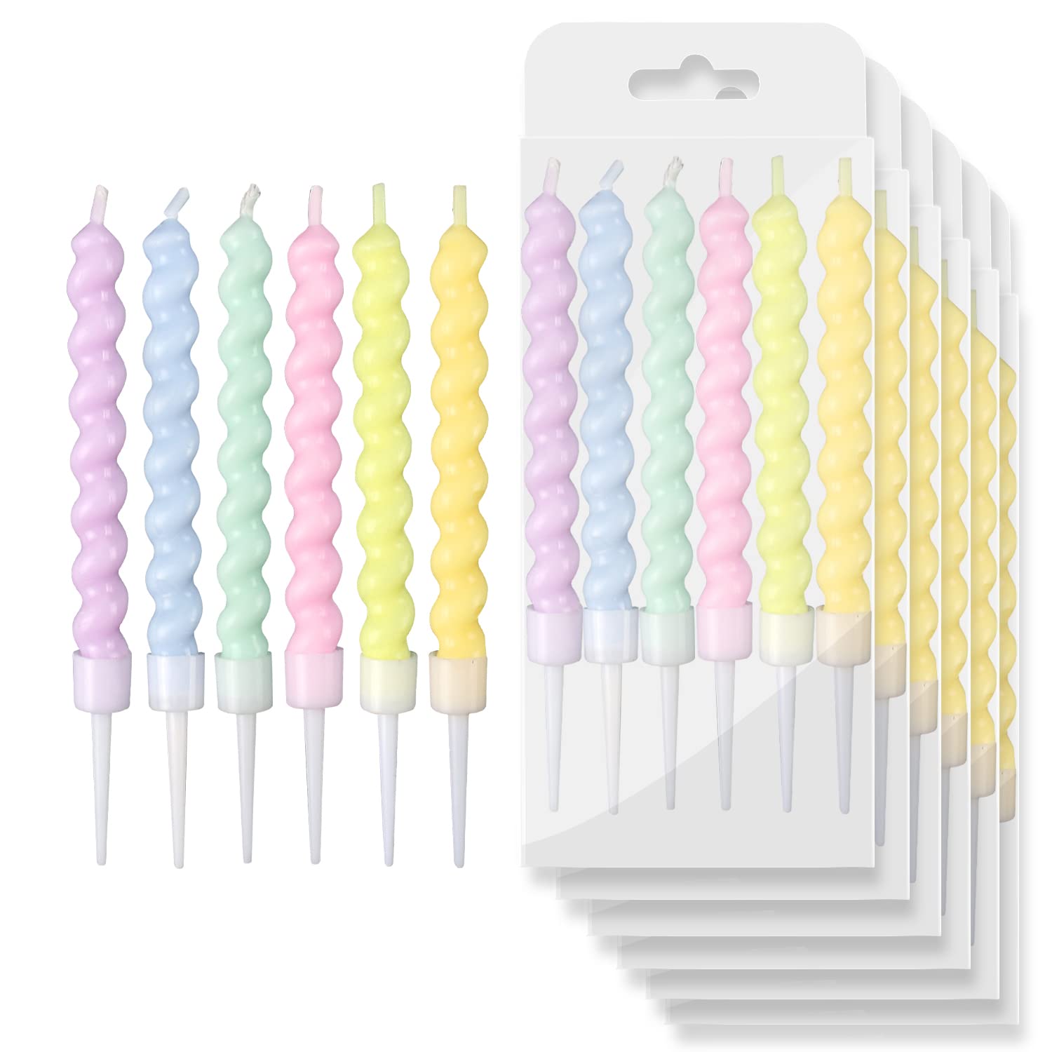 BEAN LIEVE 36 Rainbow Birthday Candles with Holders for Cakes, Weddings & Parties