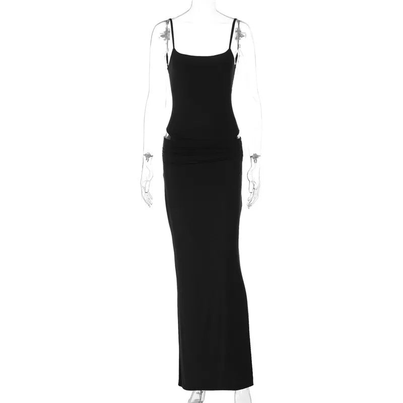 Black Sexy Dress Set for Women - Spaghetti Strap Bodysuit & Maxi Skirt Matching Outfit | Backless Slim Fit Long Skirt Set | Perfect for Date Night, Parties & Special Occasions