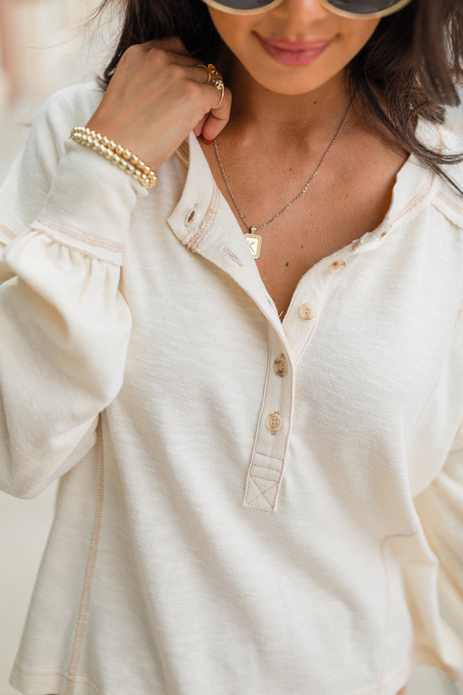 Like Me Again Cream Contrast Stitch Henley Shirt for Men - Stylish Casual Wear for Everyday Outfits & Date Nights - FINAL SALE