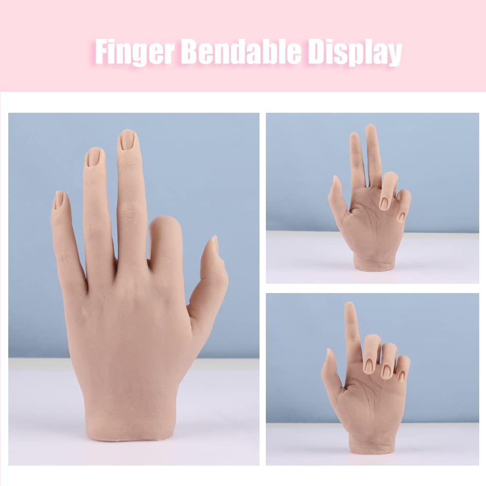 Flexible Silicone Practice Hand for Acrylic Nails - Movable Nail Training Hand for Nail Art, DIY & Print Practice - Durable Nail Tool That Won't Fall Off - Perfect for Salon Training, Home Practice & Nail Art Beginners
