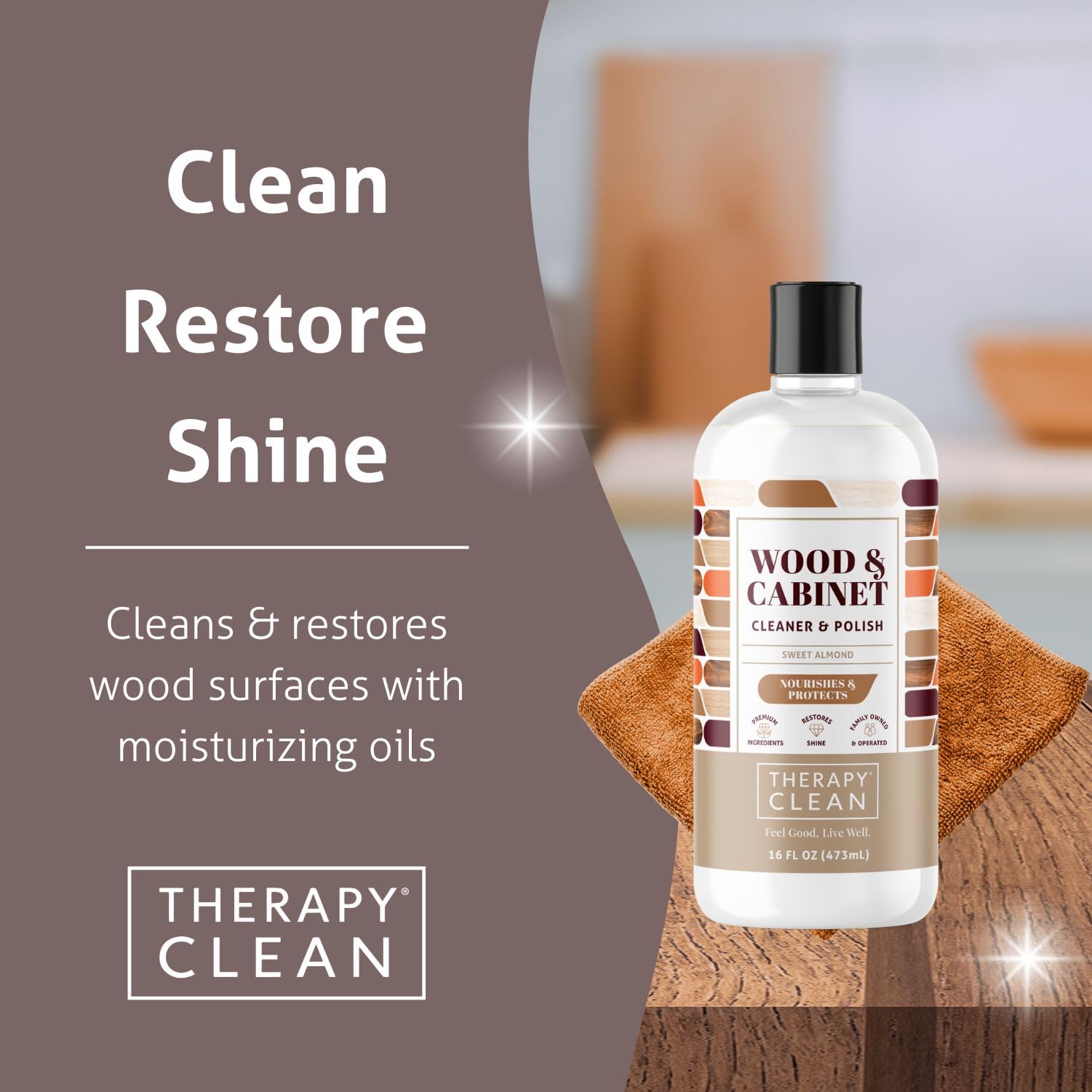 Natural Almond Scent Wood Cleaner & Polish 16oz (2 Pack) - Safe for Cabinets, Tables & Furniture - Restores Shine & Conditions Wood - Perfect for Home, Office & Antique Care
