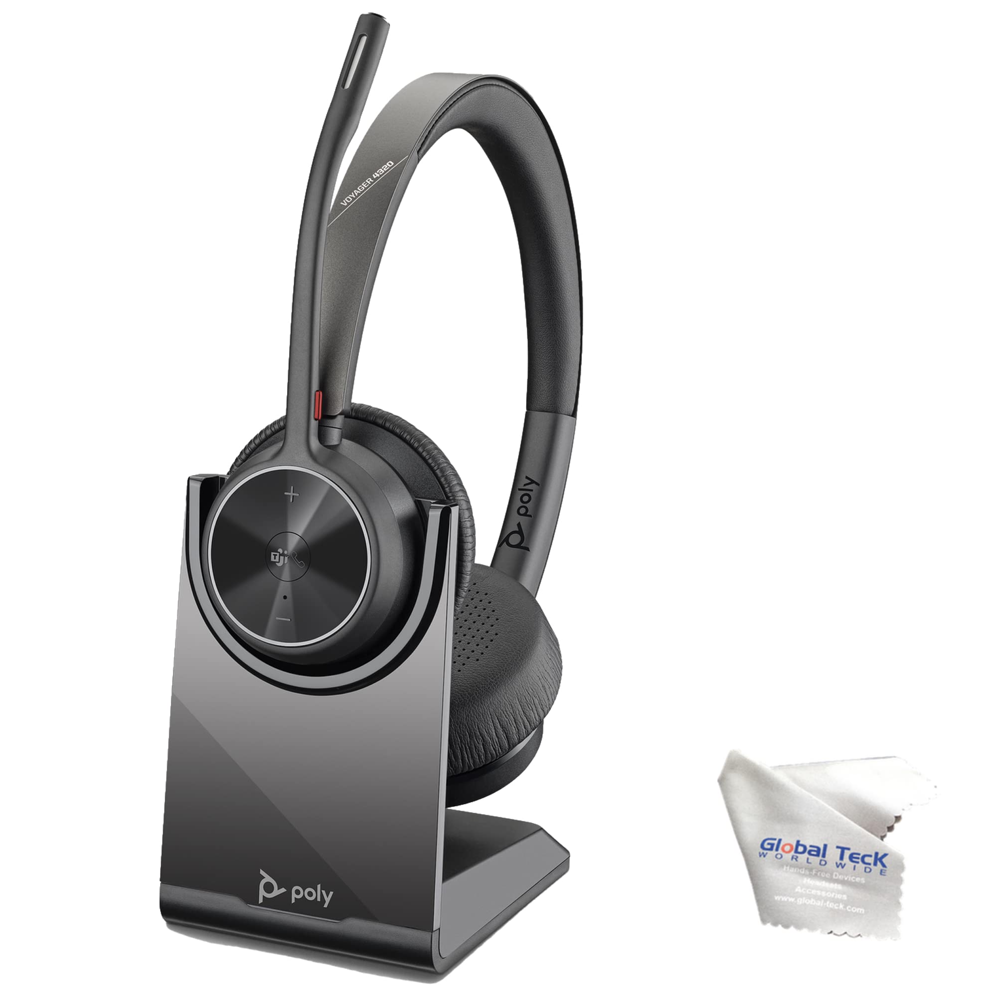 Poly Voyager 4320 UC Wireless Bluetooth Headset with Charge Stand - Teams Certified for PC, Mac, Deskphone | Compatible with Zoom, RingCentral, 8x8, Vonage | Includes Microfiber Cleaning Cloth | Perfect for Remote Work, Video Conferencing & Call Centers