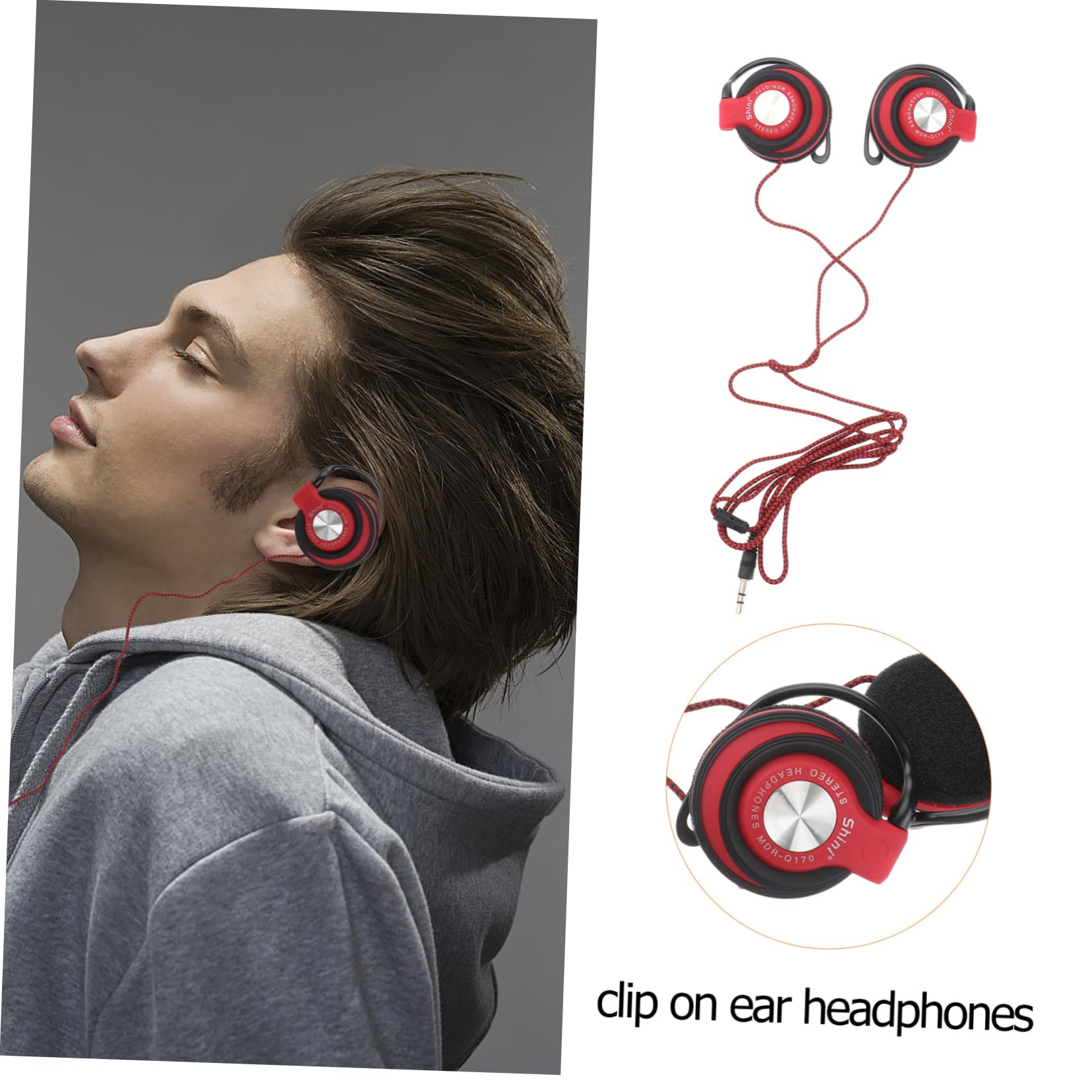 Clip-On Wired Headphones - Over Ear Comfort with Cord for MP3/MP4 Players, Surround Sound & Sports - Perfect for Running, Gym & Travel