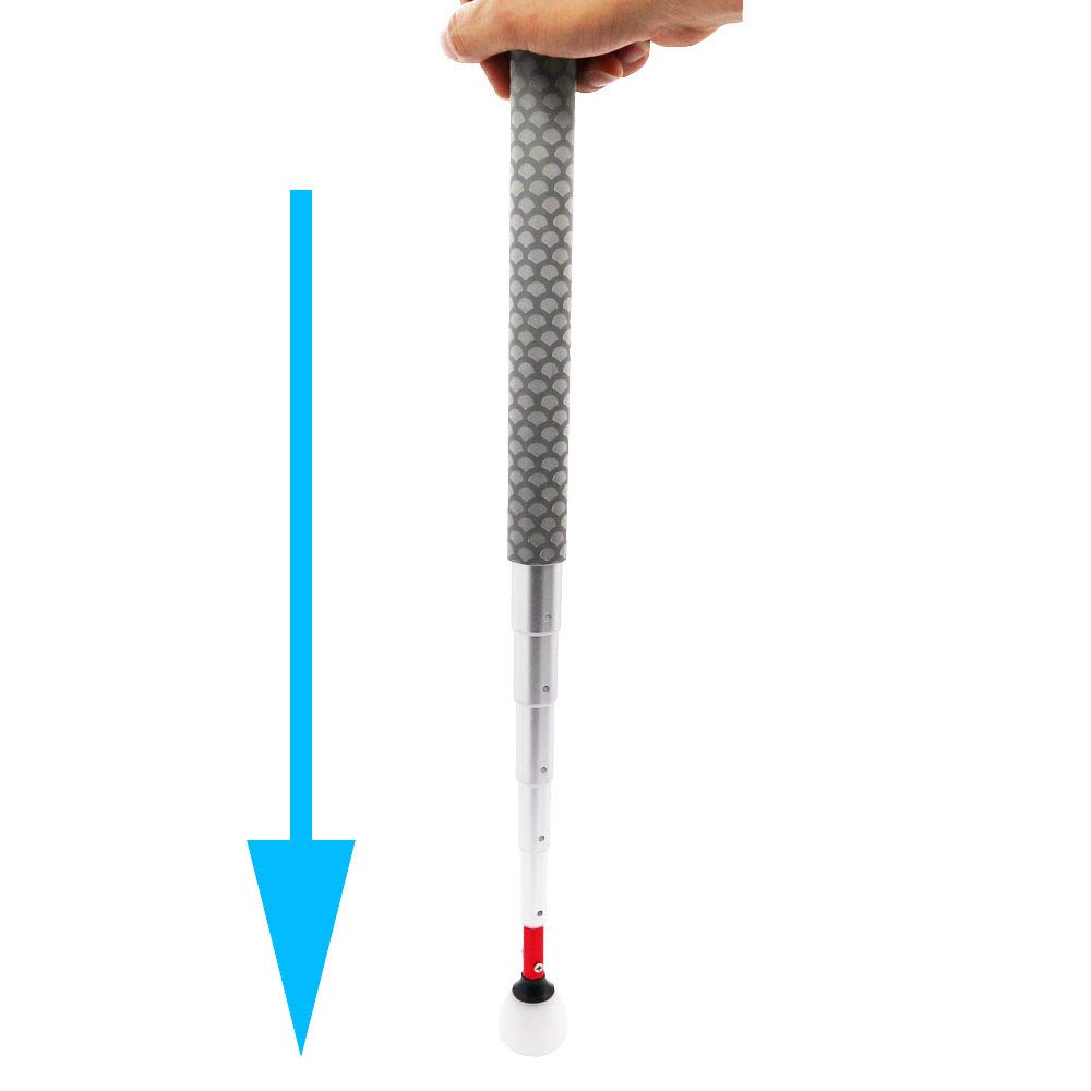 Expandable Aluminum Blind Cane with Rolling Tip 28-150cm (11-59 Inch) - Adjustable Walking Stick for Visually Impaired - Includes 2 Tips & Grey Handle - Ideal for Indoor & Outdoor Mobility Assistance