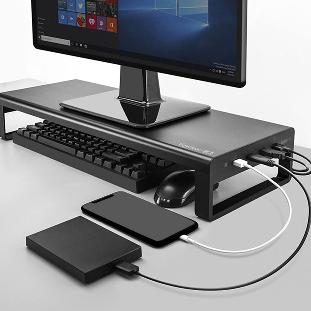 SOLUSTRE Adjustable Monitor Stand Riser - Ergonomic Laptop & Desktop Screen Elevator with USB Hub - Perfect for Home Office, Gaming Setup & Workspace Organization