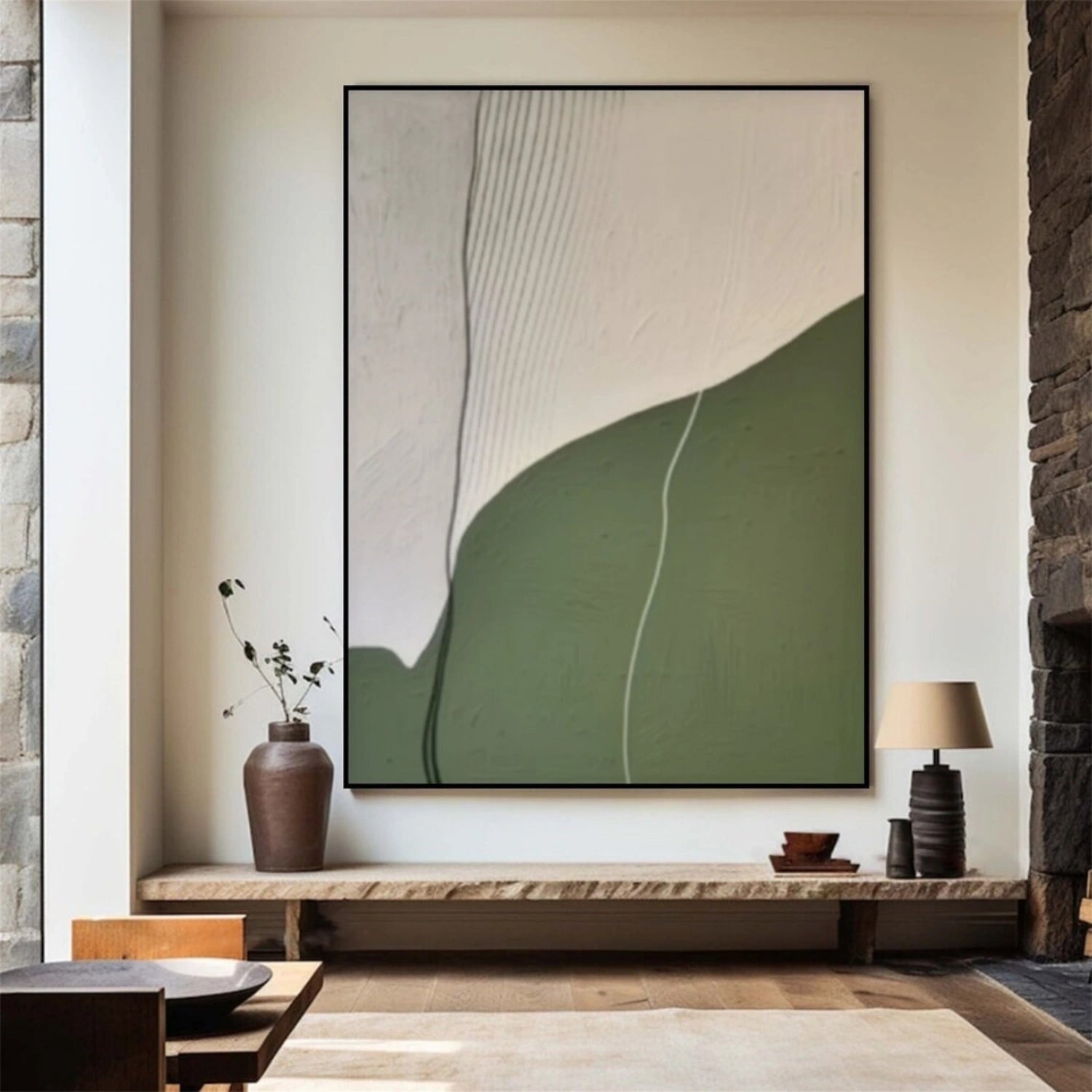 Beige & Green Abstract Wall Art Canvas Print #BG118 - Modern Home Decor for Living Room, Bedroom & Office