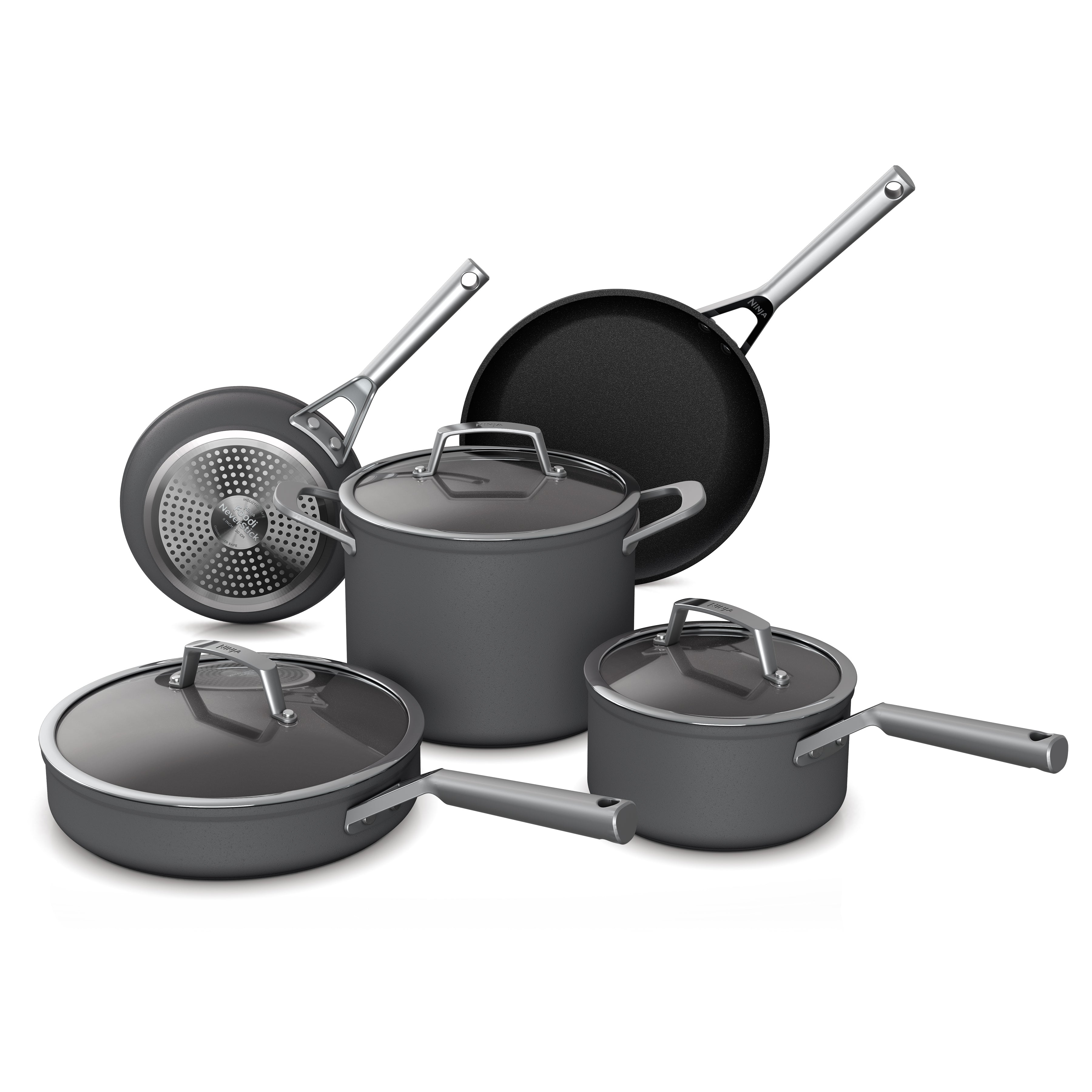 Ninja ZeroStick Non-Toxic 5-Piece Cookware Set - PFOA Free Ceramic Coating Frying Pan & Pot Set for Healthy Cooking - Perfect for Sauteing, Frying & Everyday Meal Prep
