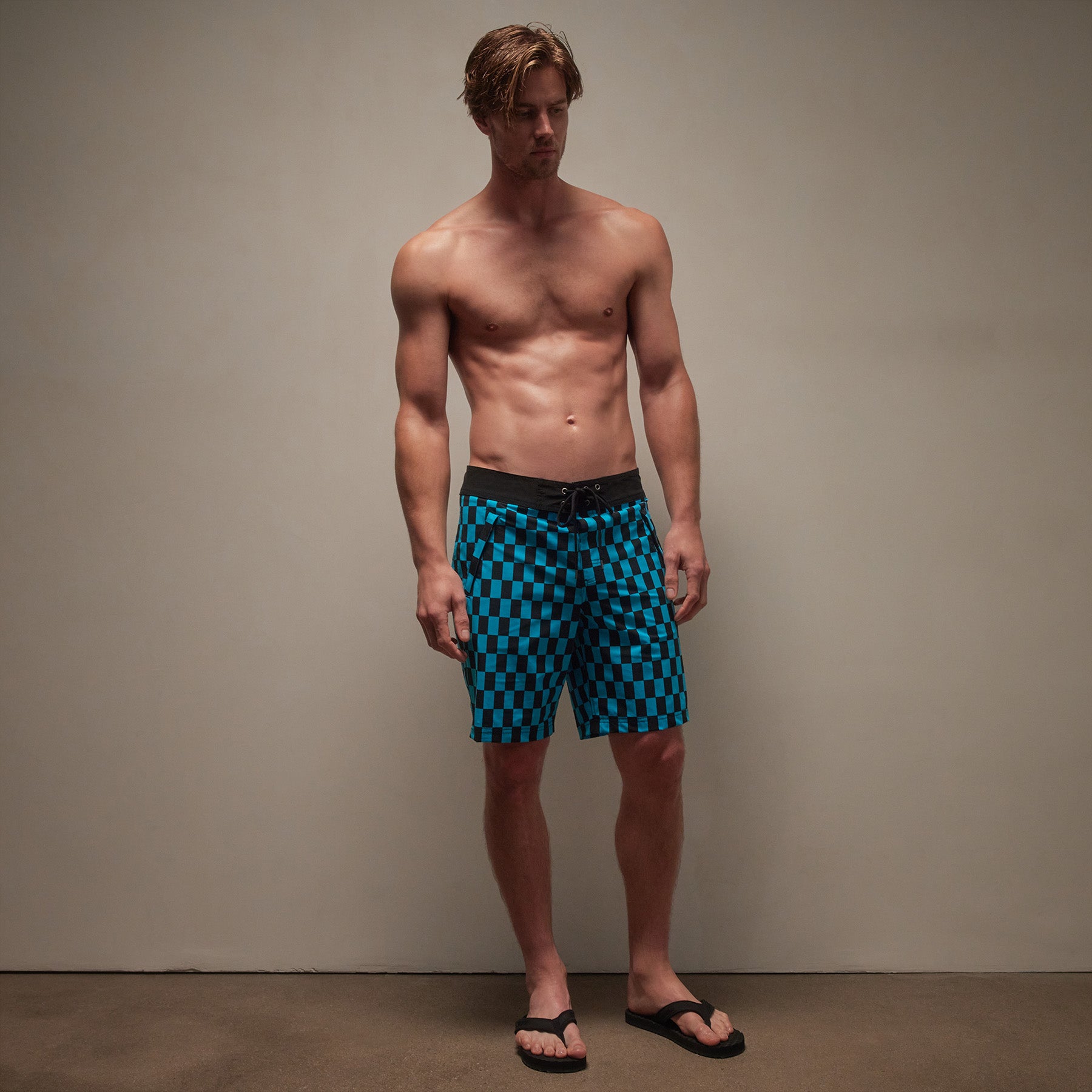 Men's Checkered Swim Trunks - Quick Dry Board Shorts for Swimming & Beach - Black & Blue Lagoon Print - Perfect for Pool, Surfing & Summer Vacations