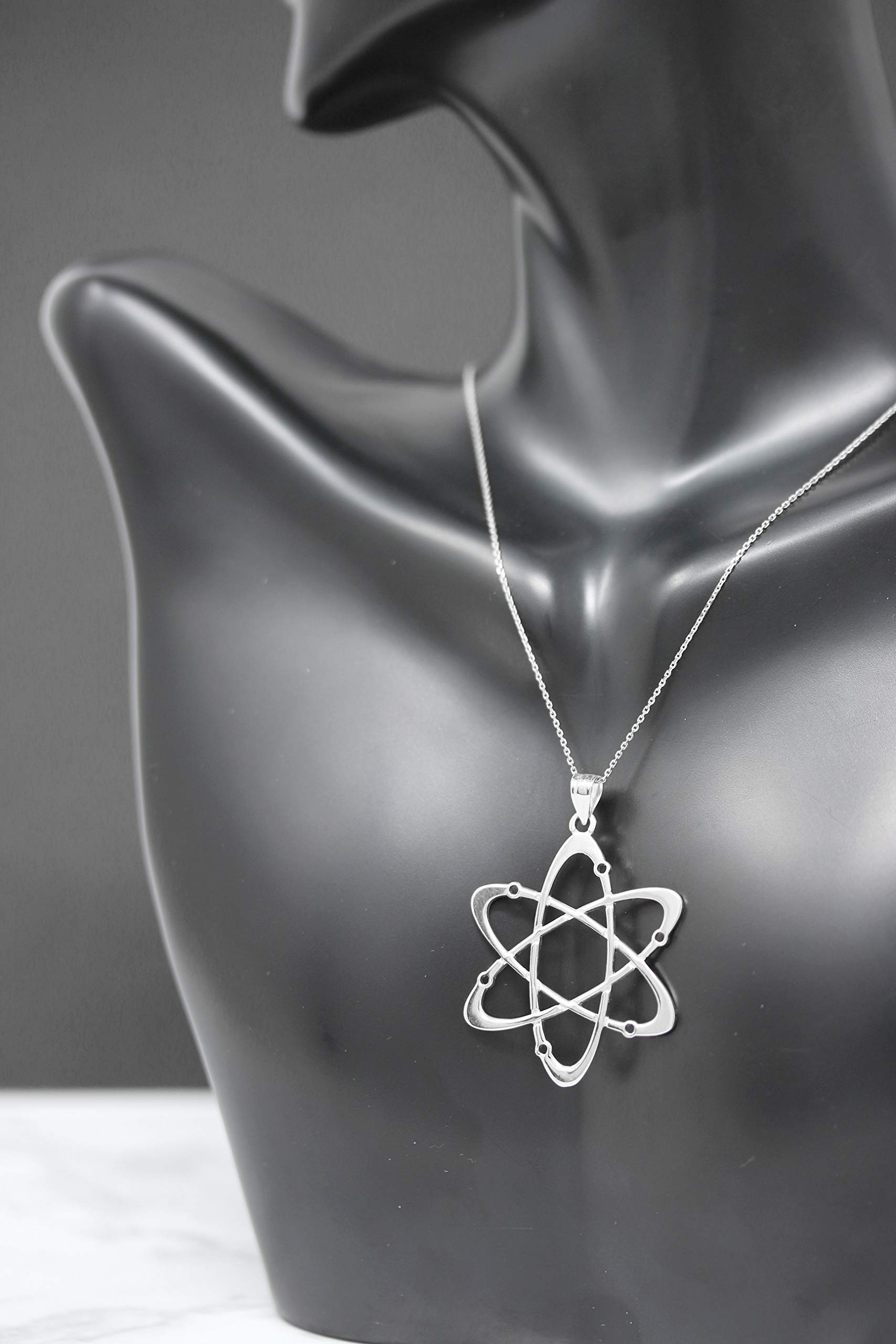 Sterling Silver Carbon Atom Science Reversible Charm Pendant Necklace for Chemistry Lovers - Unique Science Jewelry Gift for Students & Teachers
