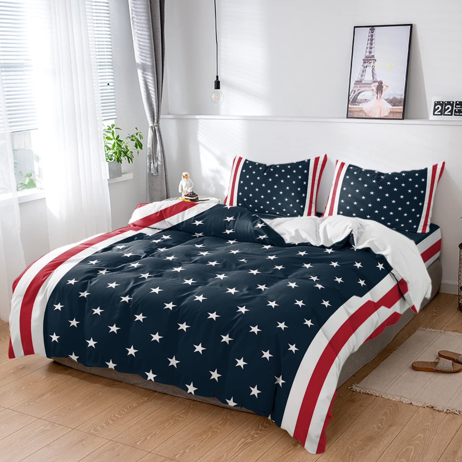 American Flag Duvet Cover Set Cal King - 4 Piece Patriotic Comforter Cover with Pillowcases, Ultra Soft Washed Microfiber Bedding for 4th of July & Independence Day Decor - Perfect for Bedroom, Guest Room, and Holiday Themed Home Decor