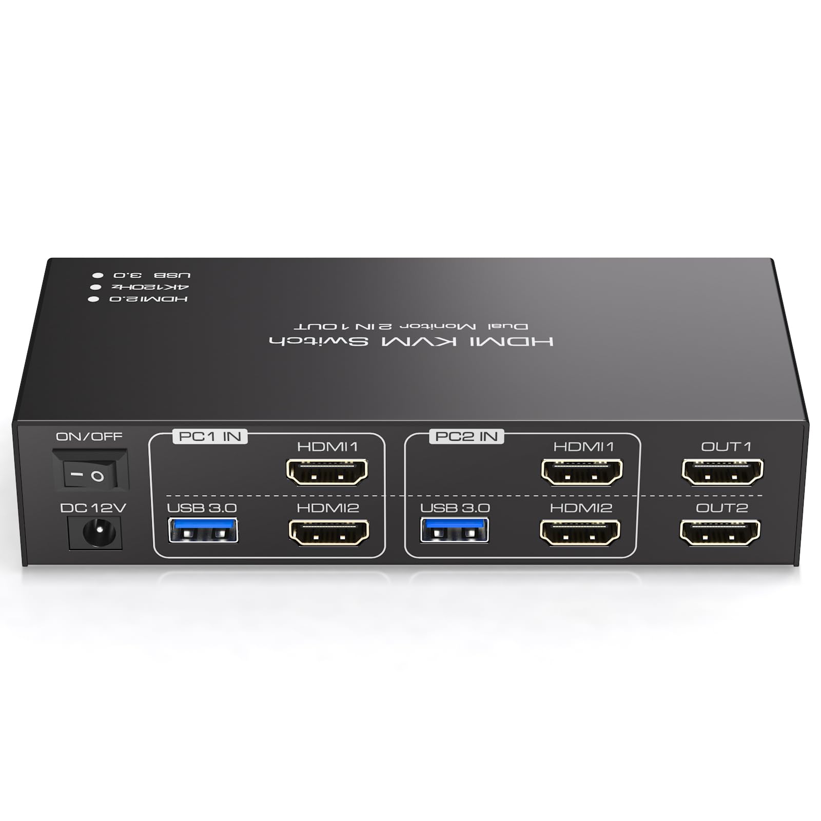 4K 120Hz HDMI KVM Switch for 2 Computers 2 Monitors - USB 3.0 Dual Monitor KVM Switch with 4 USB Ports, 12V/1A Power Adapter & Desktop Controller - Perfect for Home Office, Gaming & Multi-Tasking Workstations