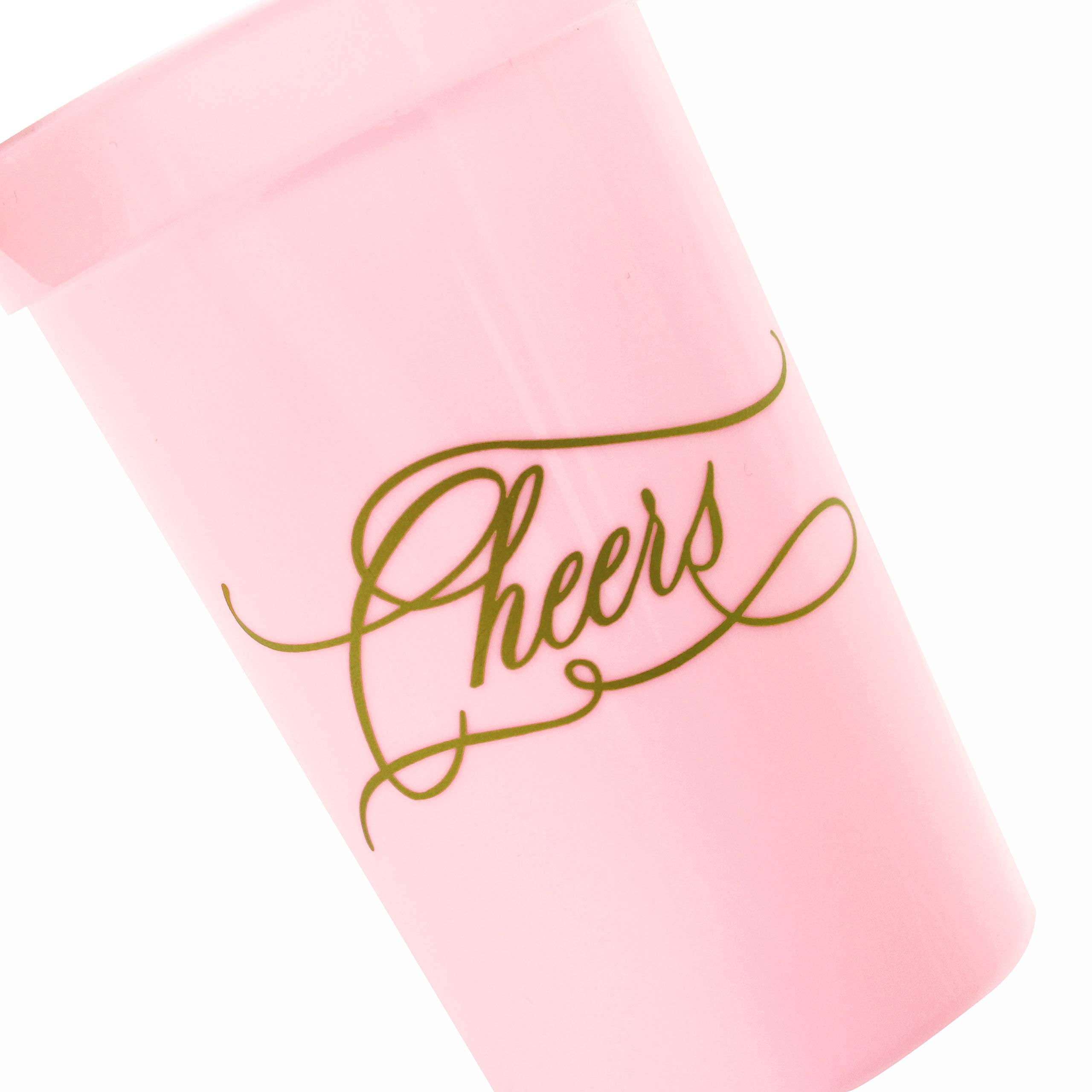 LADY&HOME 15 Pack 16 Oz Reusable Plastic Party Cups - Elegant & Durable Cheers Cups for Wedding, Birthday, Bridal Shower & Special Events (Pink) - Perfect for Cocktails, Mocktails & Champagne Toasts