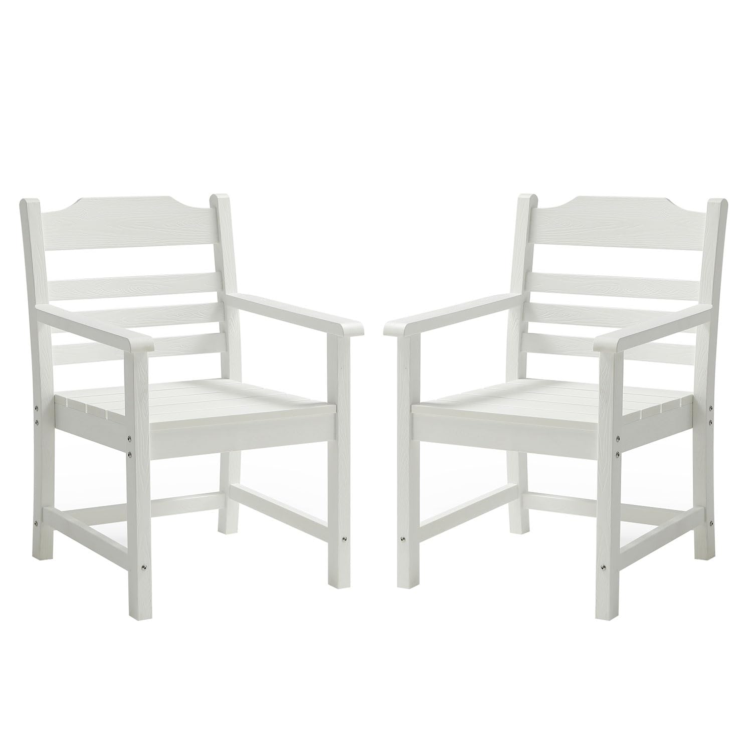 Kevinplus Outdoor Dining Chair Set of 2 - All-Weather HIPS Patio Chairs with Armrests for Deck, Backyard, Garden, Balcony, Porch - Perfect for Indoor/Outdoor Entertaining & Relaxation (White, 2-Piece Set)