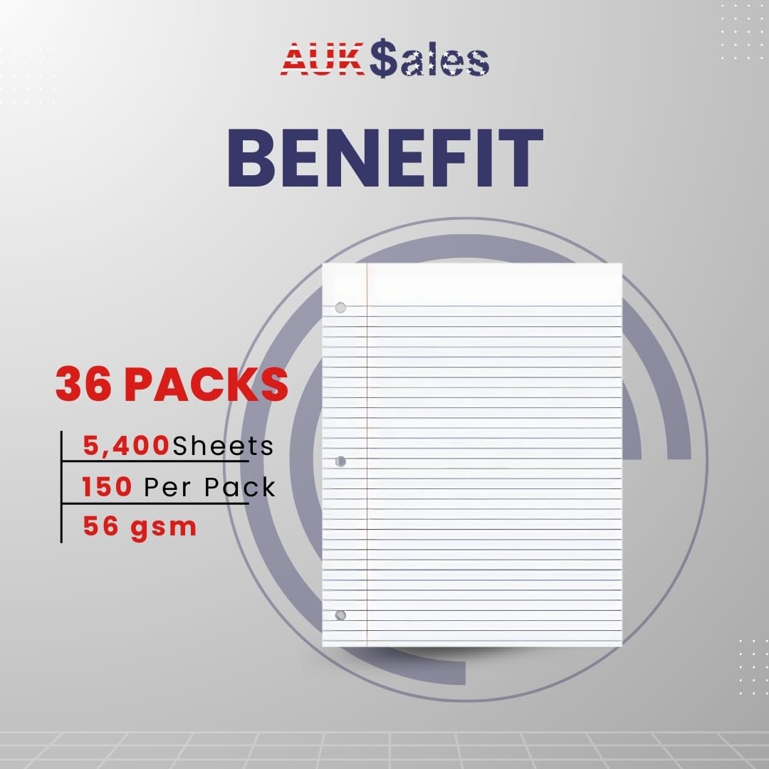 College Ruled Loose Leaf Paper - 150 Sheets, 3-Hole Punched, 10.5