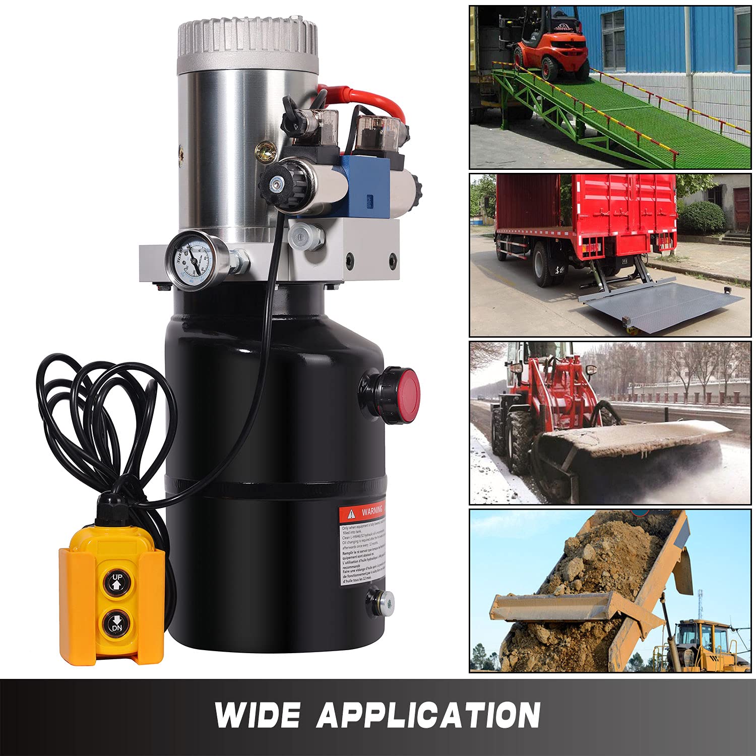 12V DC Hydraulic Power Unit - 6 Quart Double Acting Hydraulic Pump with Metal Reservoir for Car Lifting, Dump Trailers, Log Splitters & Heavy Equipment Maintenance