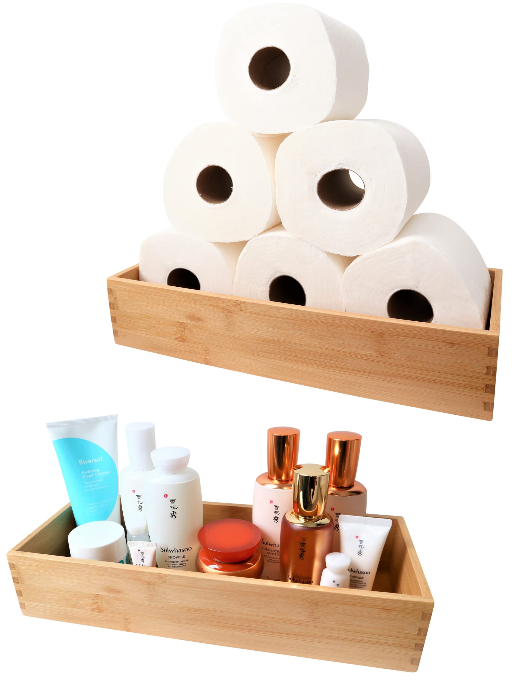Premium Bamboo Bathroom Tray Organizer - Waterproof Vanity Tray for Toiletries, Perfume & Cosmetics - Large 15 x 6 x 3 Inch Natural Bambooware - Perfect for Spa, Bathroom Counter & Gift Giving