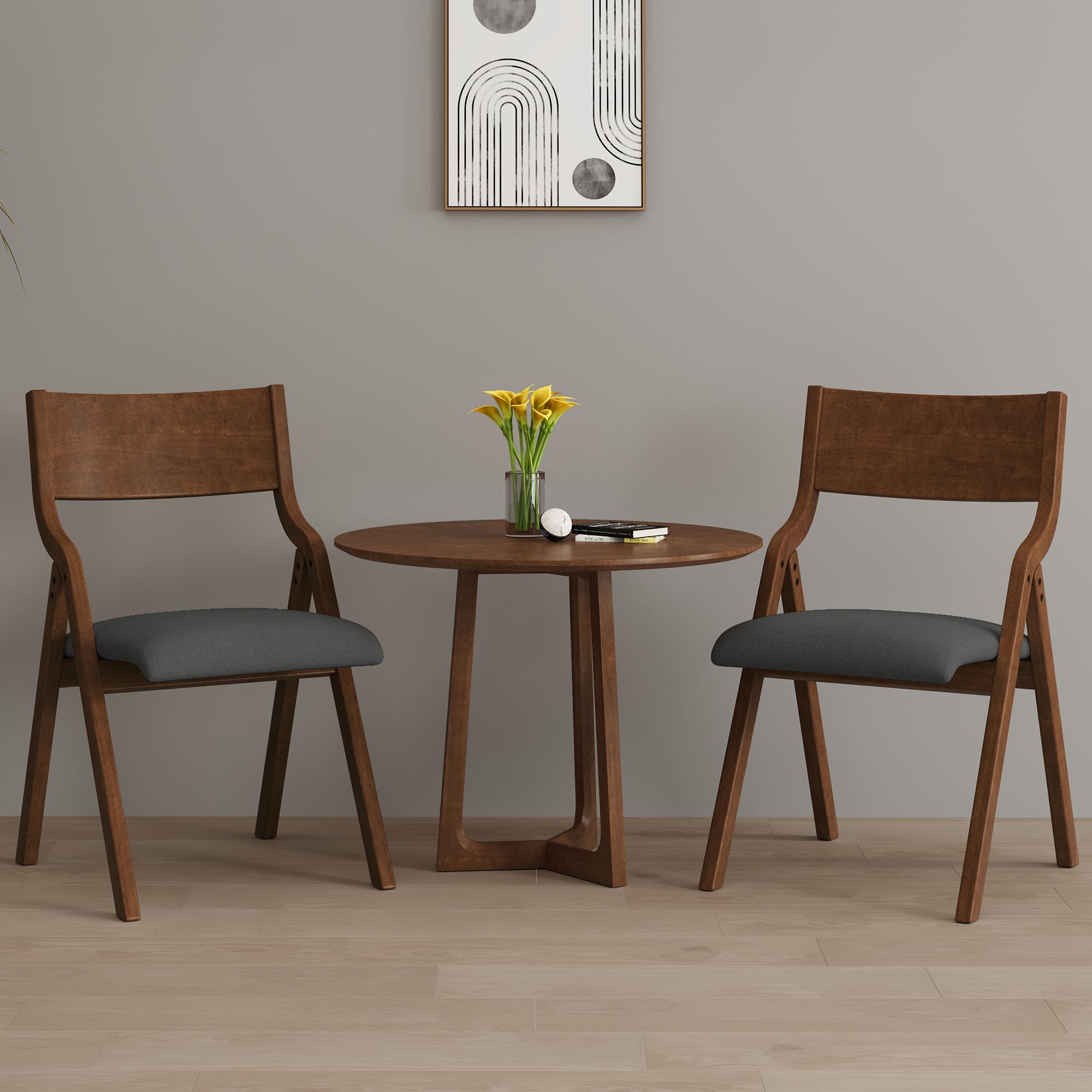 2-Pack Folding Wooden Chairs with Padded Seat - Ergonomic Back Support & Cushion - Portable Dining Chairs for Home, Restaurant, Kitchen, Office - Perfect for Small Spaces, Outdoor Dining & Extra Seating