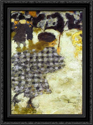 Pierre Bonnard Young Girl with Umbrella 18x24 Canvas Art - Black Ornate Wood Frame - Vintage French Impressionist Painting for Living Room, Bedroom & Office Decor