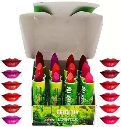 Elecsera 12 in 1 Matte Green Tea Lipstick Set - Long Lasting, Vegan & Cruelty Free (12 Colors, 3.5g Each) - Perfect for Daily Wear, Parties & Special Occasions
