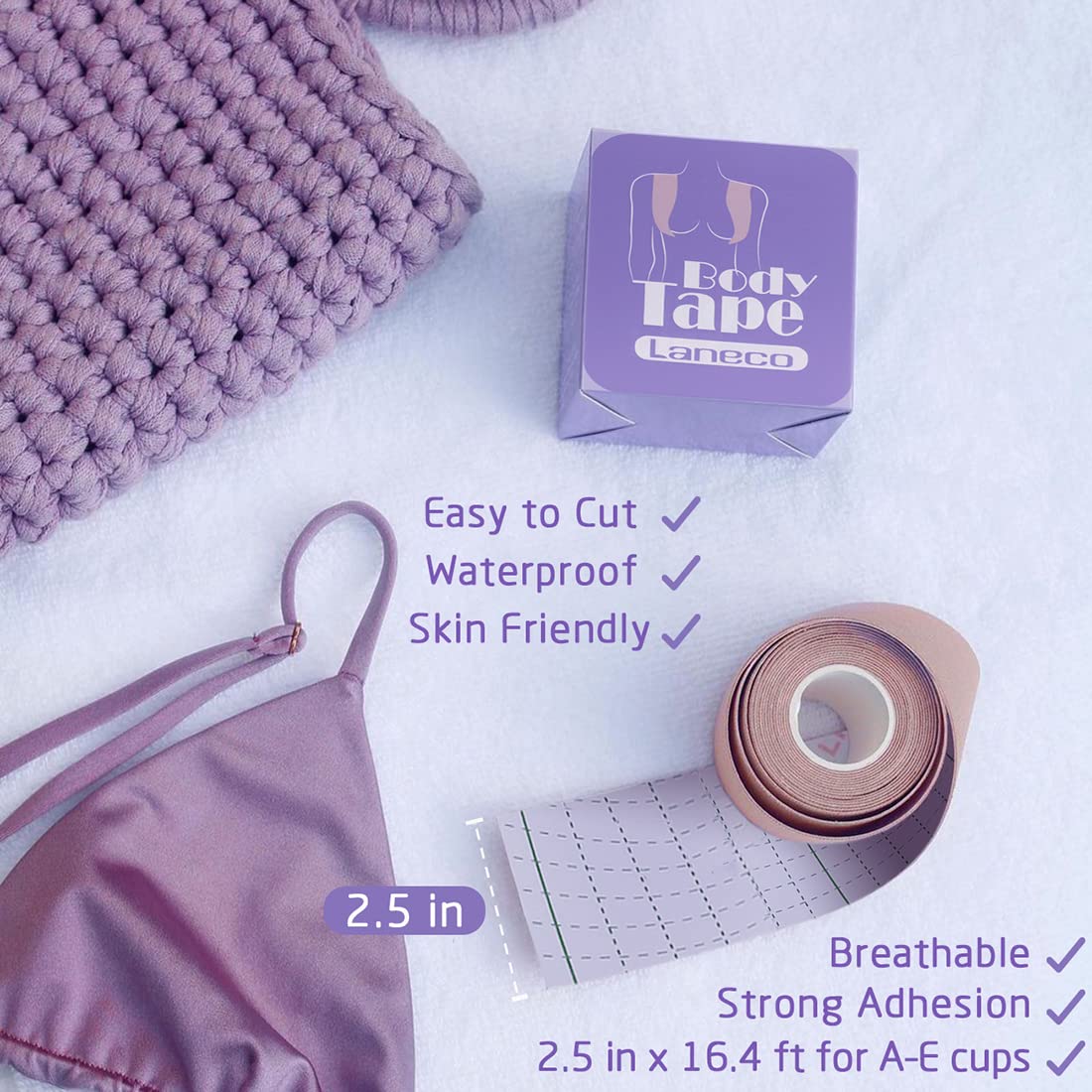 Laneco Boob Tape Breast Lift Tape for A-E Cup - Invisible Body Tape for Sports & Work - Breathable Push Up Tape in Beige | Perfect for Gym, Running, Yoga & Everyday Support