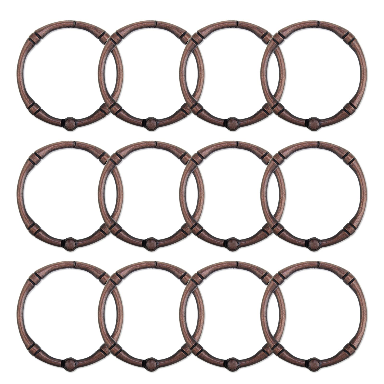 Rustproof Metal Shower Curtain Hooks - 12 Pack Oil Rubbed Bronze Decorative Rings for Bathroom Shower Rod | Durable Bath Accessories for Home & Hotel Use