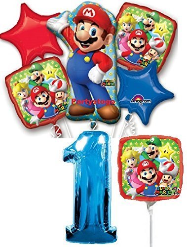 Super Mario Bros 1st Birthday Balloons Set - Mini Character Balloon Bouquet Decorations for Baby Boy's Birthday Party, Baby Shower & Themed Celebrations