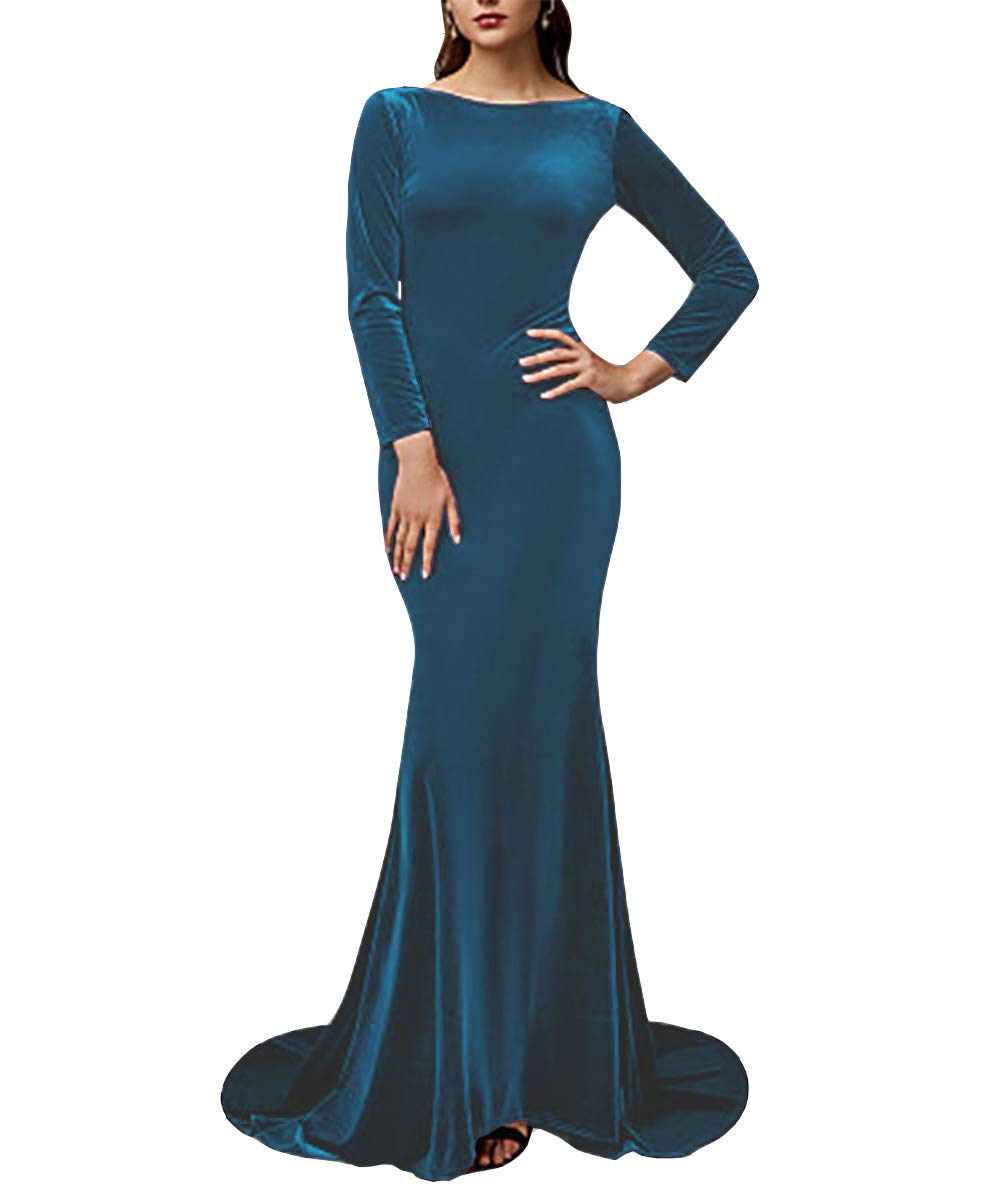 Elegant Long Sleeve Velvet Mermaid Evening Dress for Women - Formal Gown for Prom, Wedding Guest & Holiday Party - AI Maria Women's Party Dress