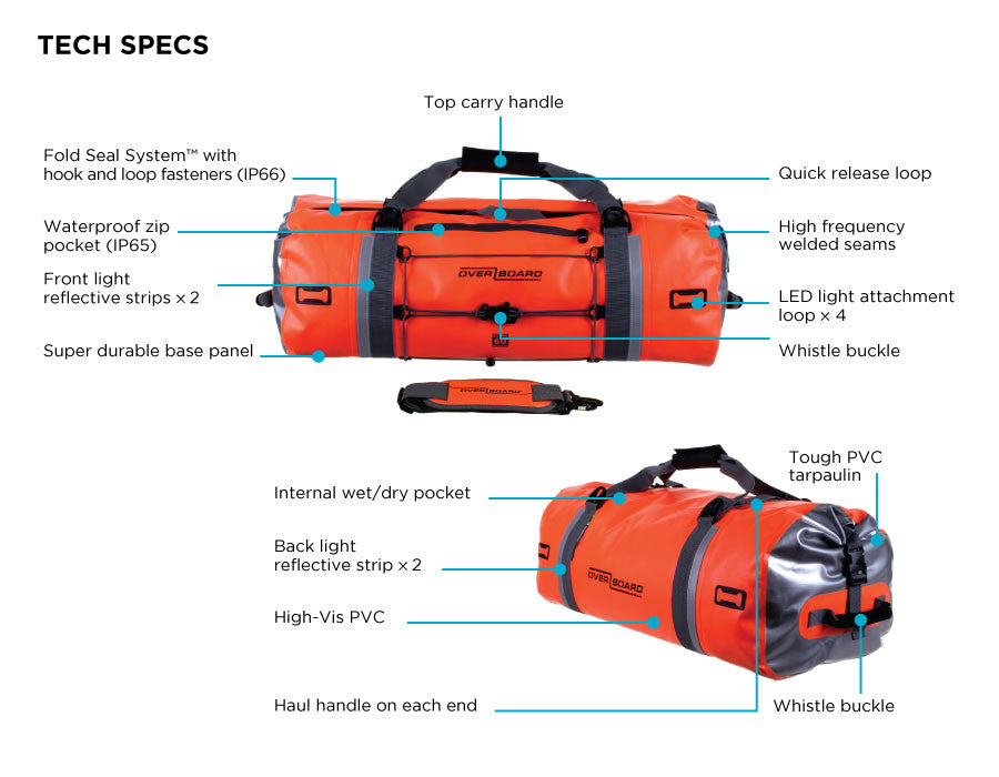 Overboard Pro Vis Waterproof Duffel Bag 60L - Water-Resistant Travel Duffel for Camping, Boating & Outdoor Adventures | Durable Dry Bag for Sports Gear & Beach Essentials