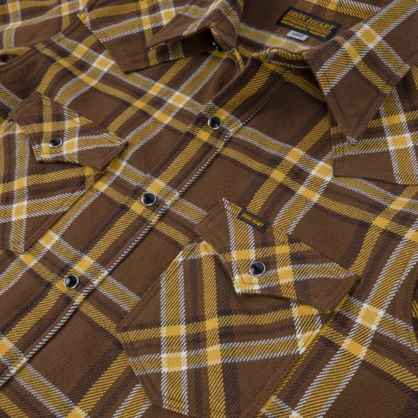 Iron Heart IHSH 372 Ultra Heavy Flannel Western Shirt - Brown Crazy Check Plaid for Men | Durable Workwear & Outdoor Adventure Shirt