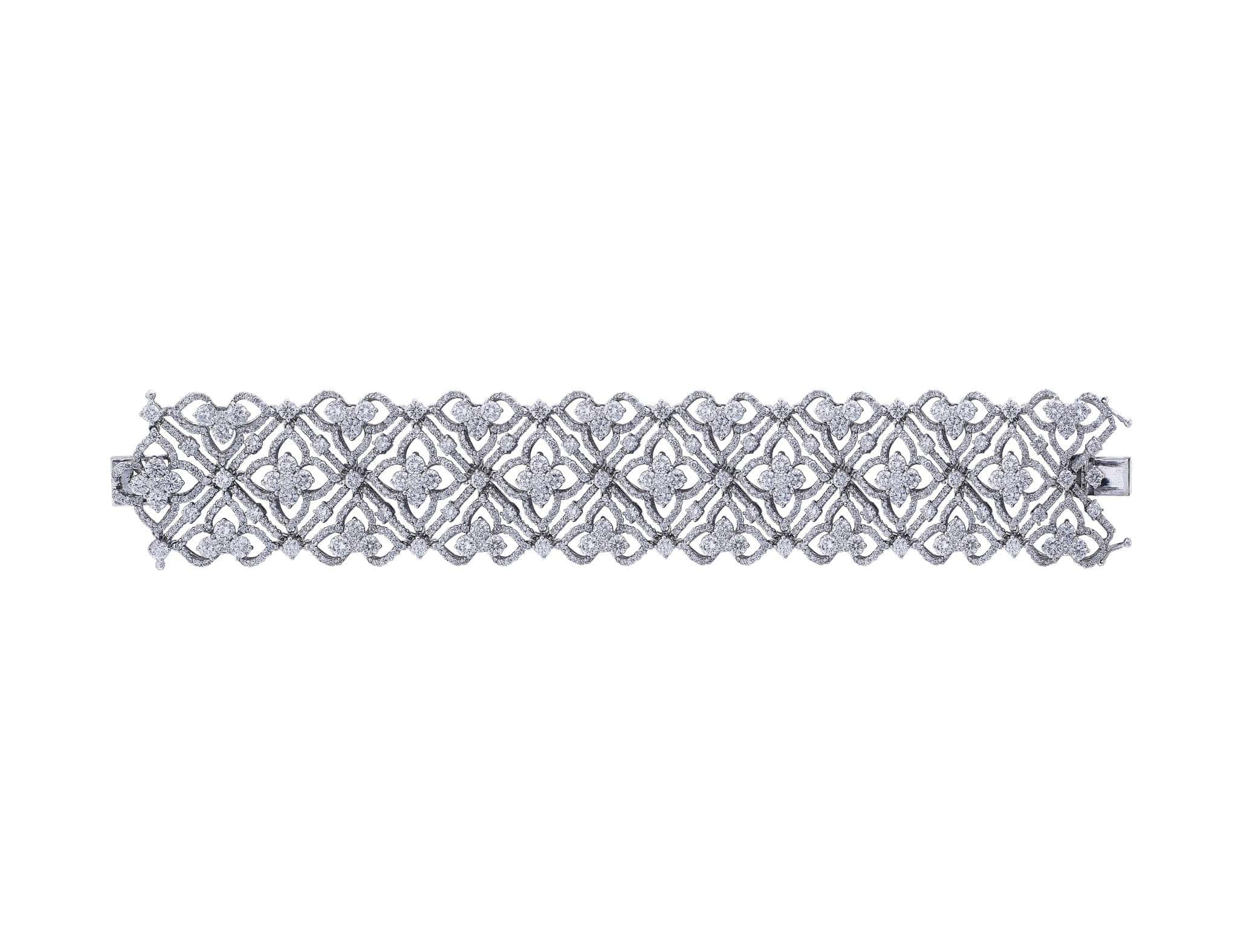 18K White Gold Wide Lace Diamond Bracelet for Women - Elegant Wedding Jewelry, Anniversary Gift & Special Occasion Accessory