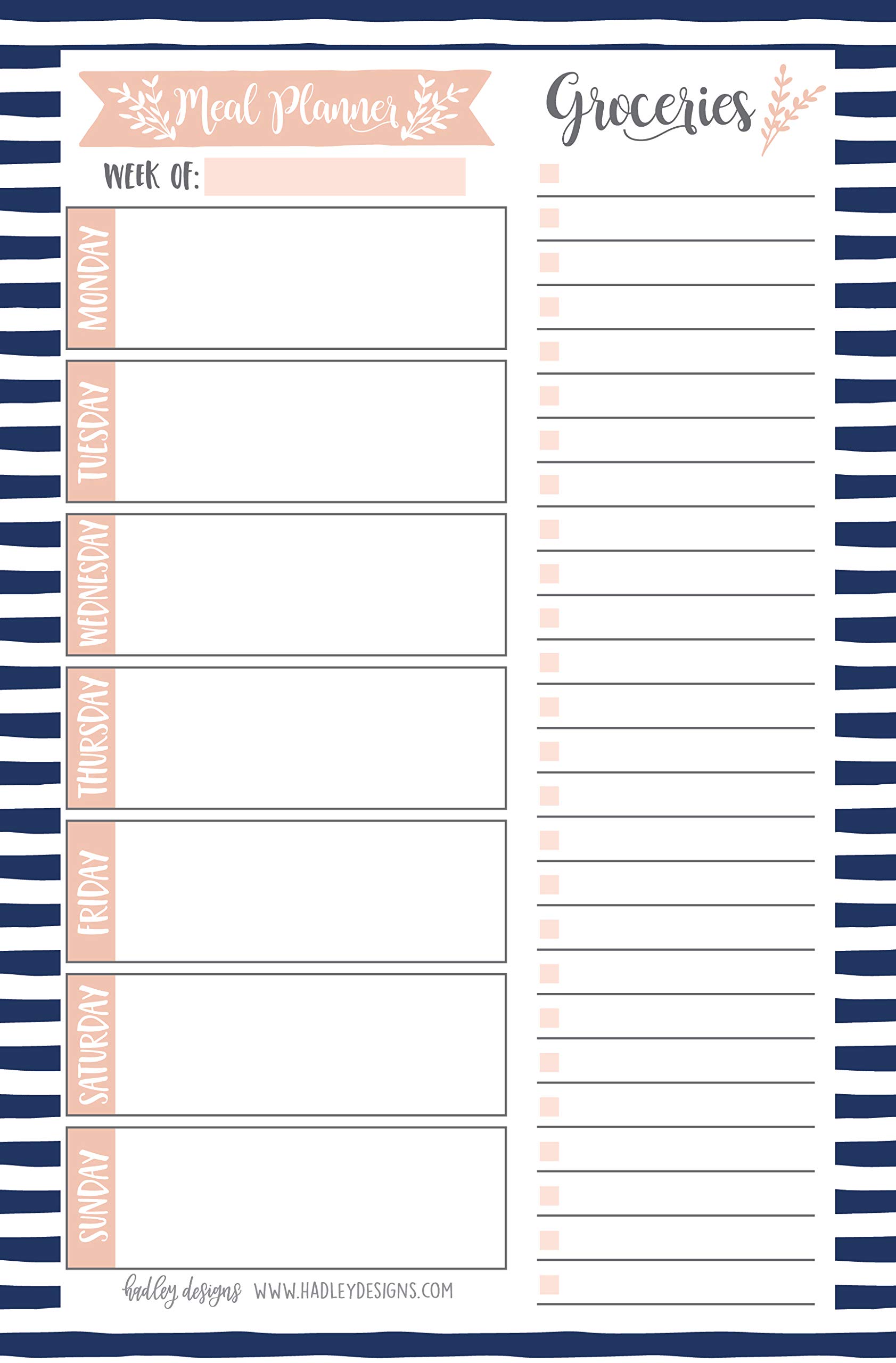 Hadley Designs Navy Weekly Meal Planning Calendar - Magnetic Grocery Shopping List & Fridge Organizer - Family Pantry Food Menu Planner - Diet Prep Notepad for Healthy Eating - Perfect for Kitchen, Office & Meal Prep Organization