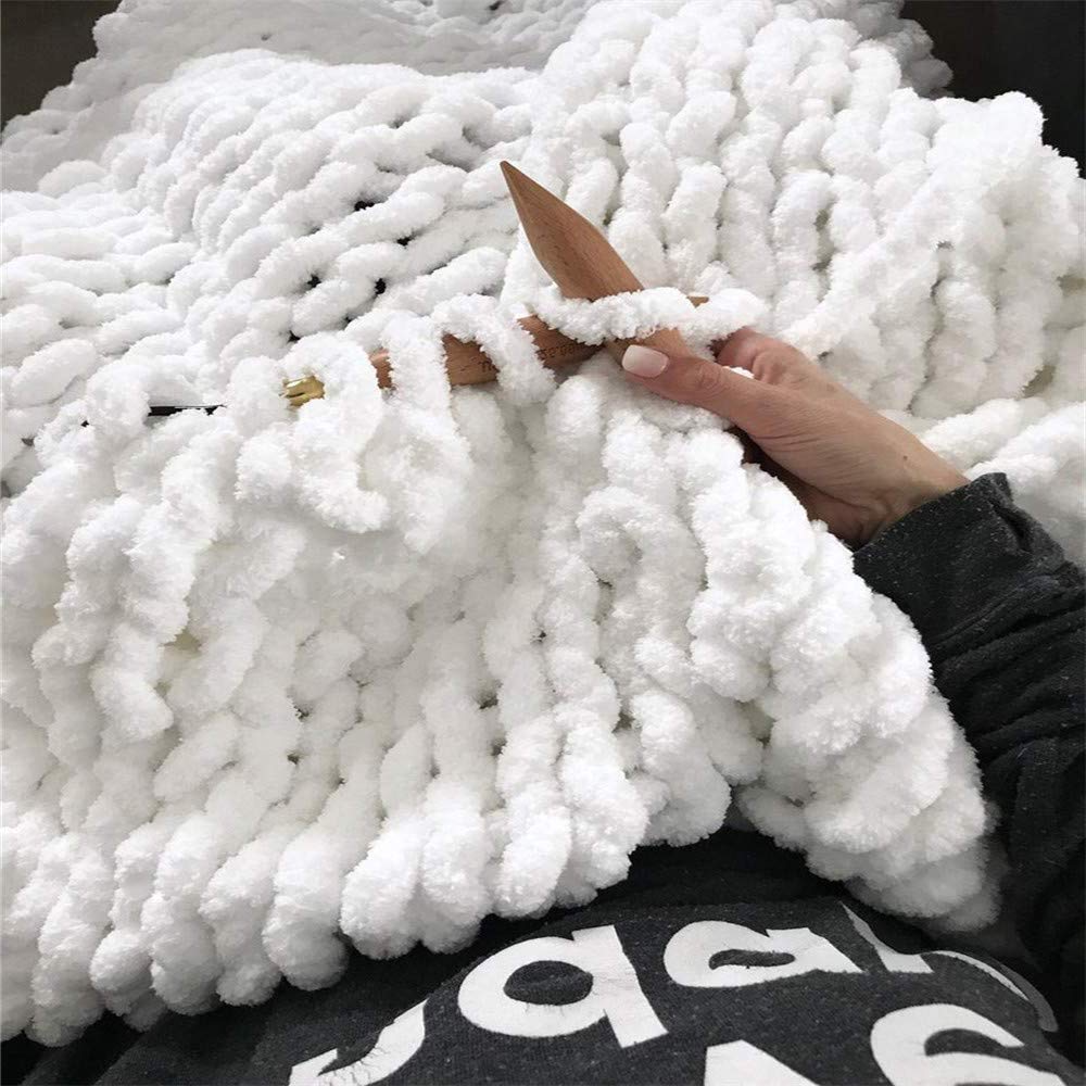Chunky Knit Blanket - Soft Chenille Throw Blanket for Couch, Bed & Nursery | Cozy Braided Design in White | Machine Washable (100x120cm & 150x200cm) | Perfect for Living Room, Baby Room & Pet Bed