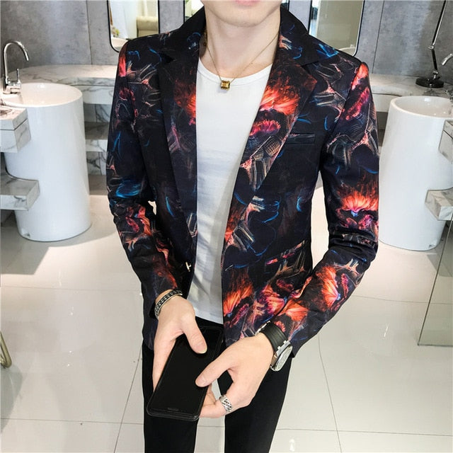 Stylish Abstract Printed Slim Fit One Button Blazer for Men | Formal & Casual Office Wear | Perfect for Business Meetings, Weddings & Smart Casual Outfits