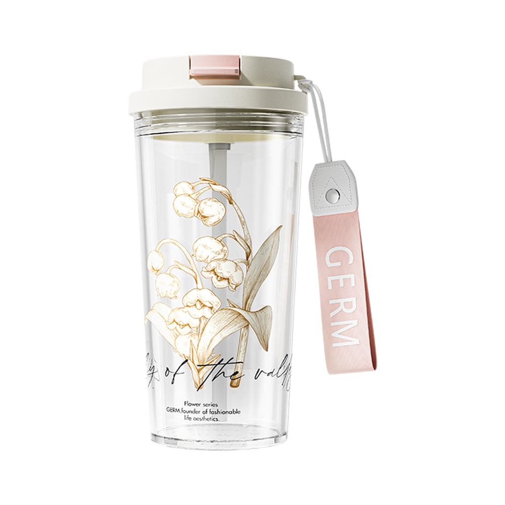GERM Lily of The Valley Tritan Water Bottle 520ml BPA-Free Leak Proof - Pink for Gym, Hiking & Everyday Hydration