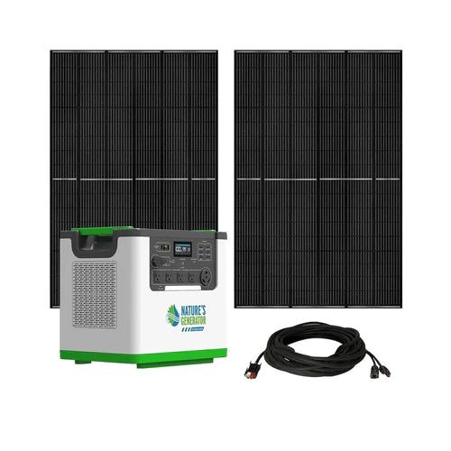 Natures Generator Lithium 3600 Portable Solar Power Station with 2 x 410W Monocrystalline Solar Panels - Perfect for Camping, RV Trips & Emergency Backup Power