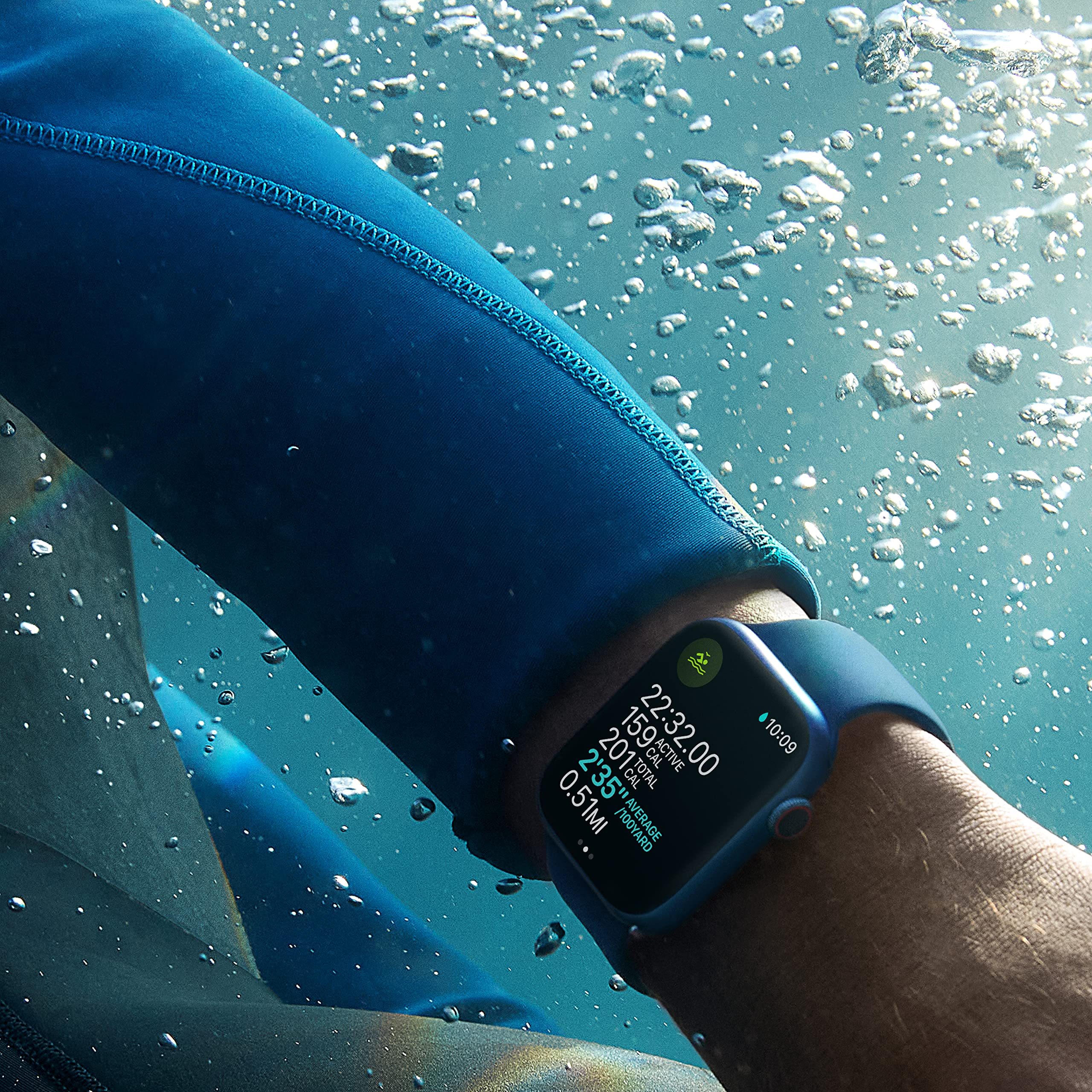 Apple Watch Series 7 GPS + Cellular 41mm Gold Stainless Steel Case with Abyss Blue Sport Band - Refurbished Smartwatch for Fitness Tracking, Calls & Notifications - Perfect for Running, Swimming & Daily Wear