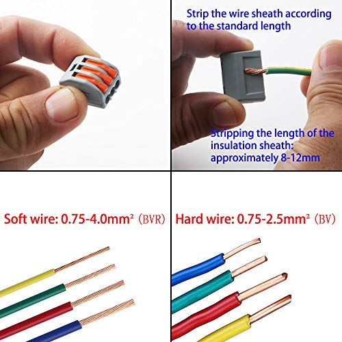 CESFONJER 60pcs Electrical Wire Connectors - Quick Connect Terminals for Home & Automotive Wiring - Compact 3-Port PCT-213 Connectors for DIY Projects, Electrical Repairs and Appliance Installations