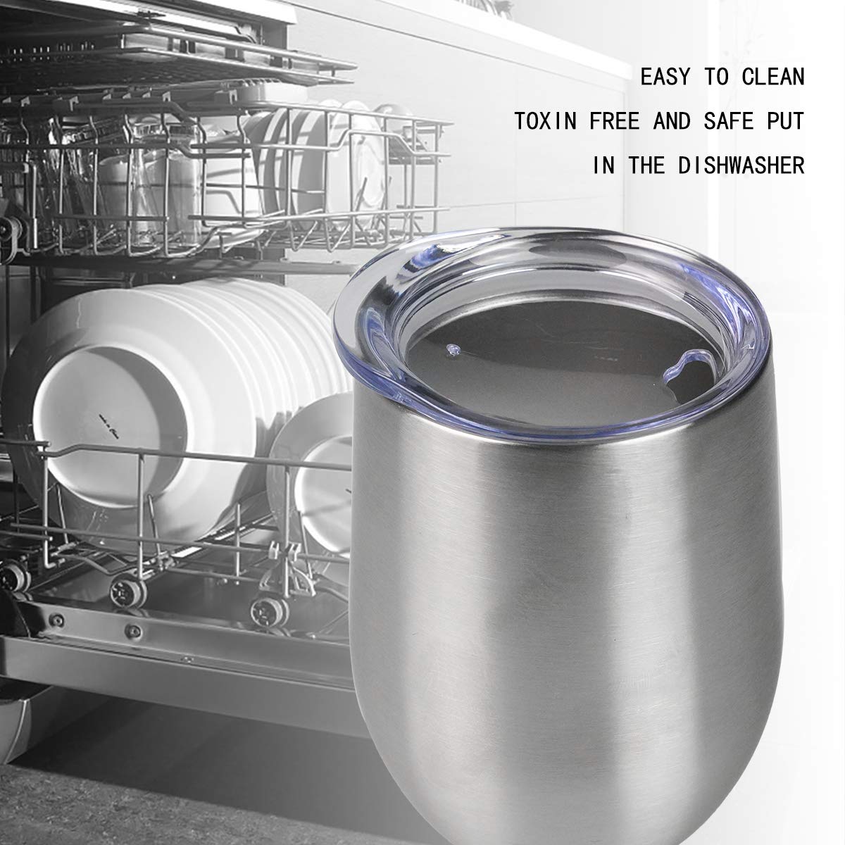 8-Pack 12oz Stainless Steel Wine Tumblers with Lids - Double Wall Vacuum Insulated Travel Cups for Wine, Coffee & Cocktails - Perfect for Picnics, Parties & Outdoor Adventures (Stainless Steel)