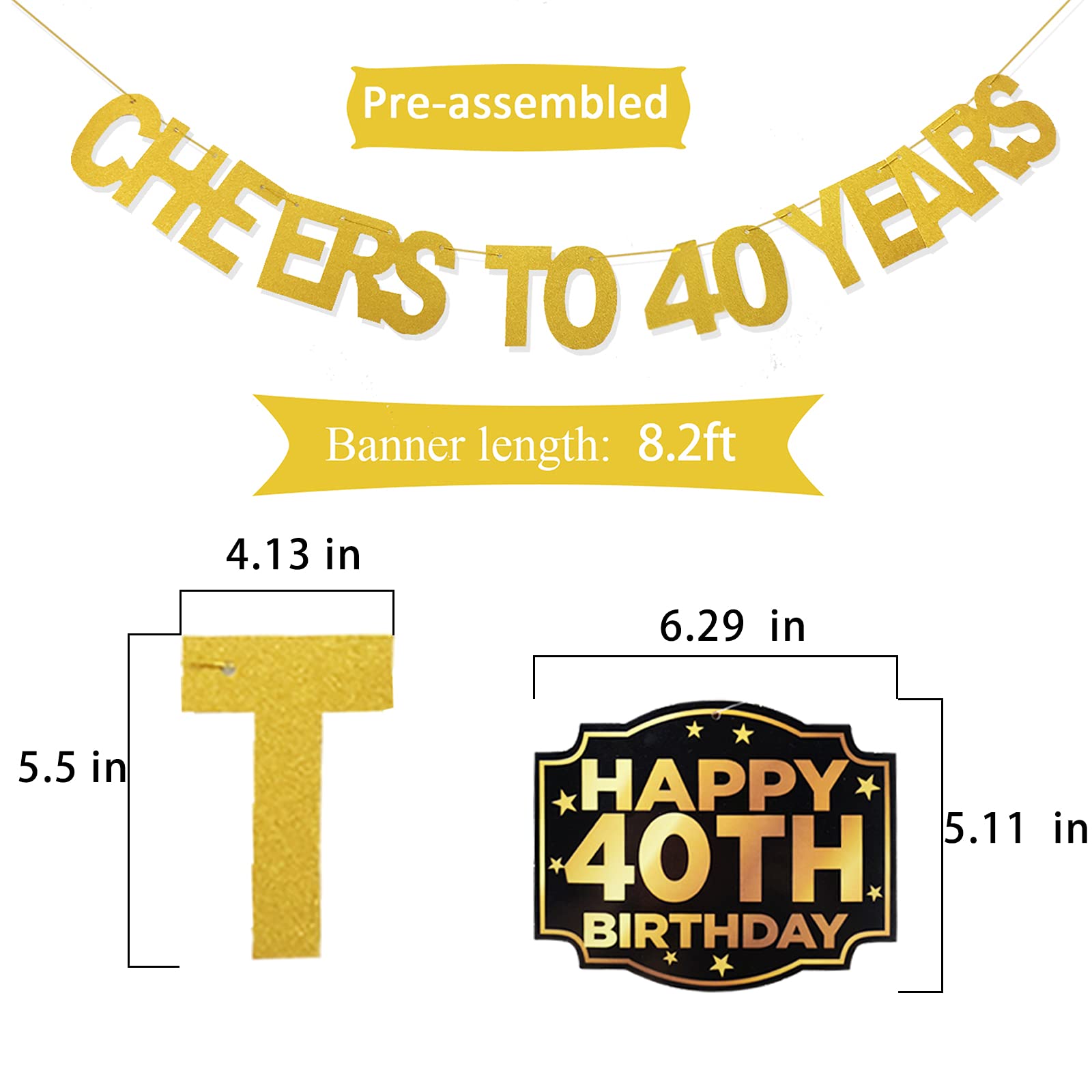 40th Birthday Party Decorations Set - Cheers to 40 Years Banner & Hanging Swirls for Men & Women | Perfect for Milestone Celebrations, Home Decor, and Surprise Parties