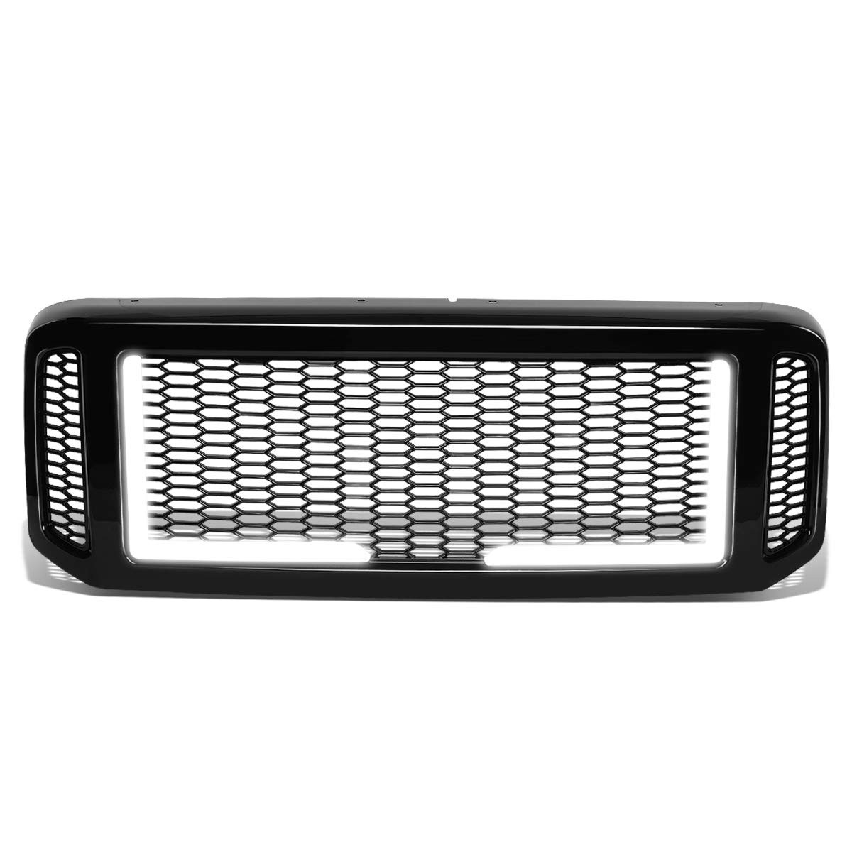 DNA MOTORING GRF-LB-017-BK Gloss Black Badgeless Diamond Mesh LED Front Bumper Grille for 2005-2007 Ford Excursion, F-250 SD/F-350 SD/F-450 SD/F-550 SD - Upgrade Your Truck's Style & Lighting for Off-Road & Custom Builds