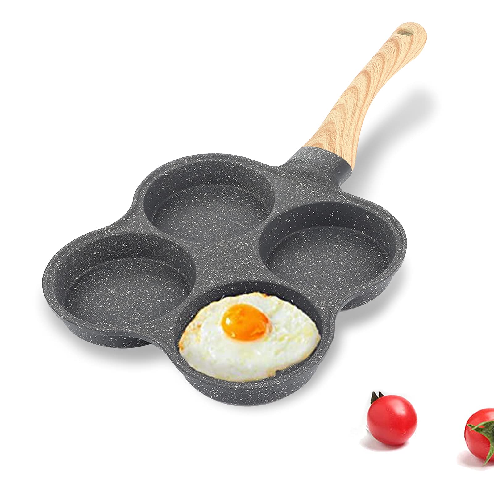 4-Hole Non-Stick Egg Frying Pan - Stone Coated 4-Cup Breakfast Cooker for Eggs, Pancakes & Burgers | Compatible with All Stovetops (Gas, Electric, Induction) | Perfect for Quick Breakfasts, Sandwiches & Family Cooking