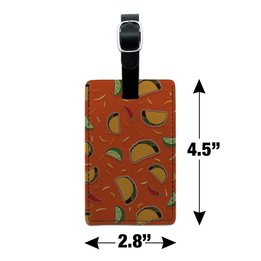 Stylish Rectangle Leather Luggage Tag with Taco Fiesta Pattern - Perfect for Travel, Suitcases, Backpacks & ID Cards | Durable Chili Red Design