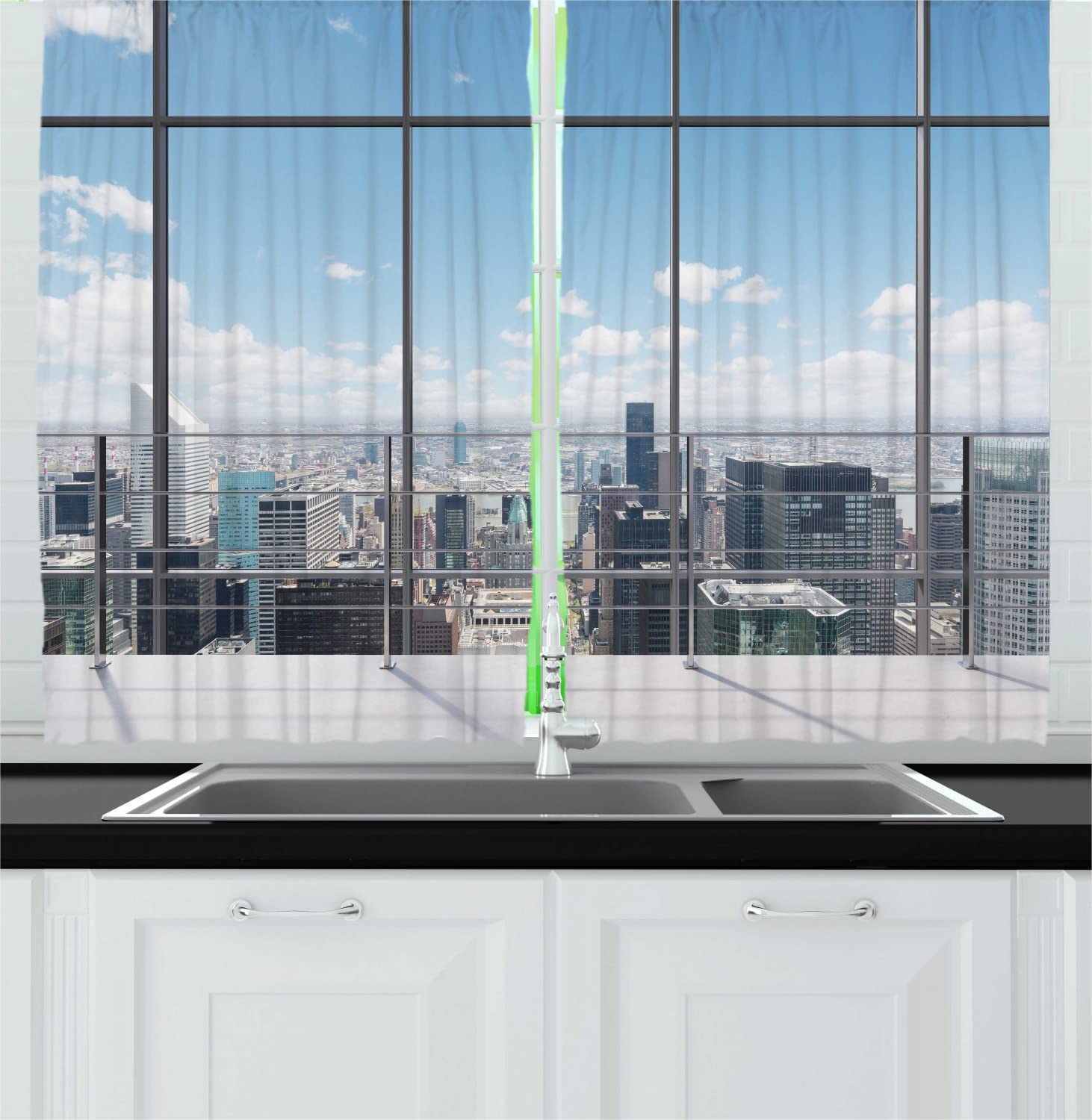 Ambesonne Urban Long Kitchen Curtains - Modern Cityscape Design with Rod Pocket, 55