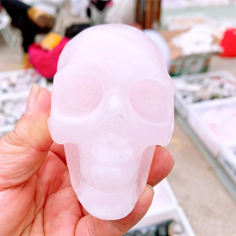Natural Pink Calcite Skull Carving - Handcrafted Crystal Healing Stone for Feng Shui, Meditation & Home Decor (1PC) - Perfect for Spiritual Healing, Energy Balancing & Office Desk Display