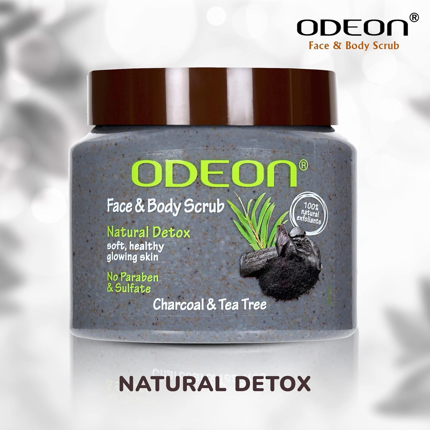 Odeon Charcoal & Tea Tree Oil Face & Body Scrub 10.58oz + Coconut Body Lotion 3.5oz - Exfoliating & Moisturizing Set for Acne-Prone Skin & Dry Skin Care - Perfect for Shower & Spa Day