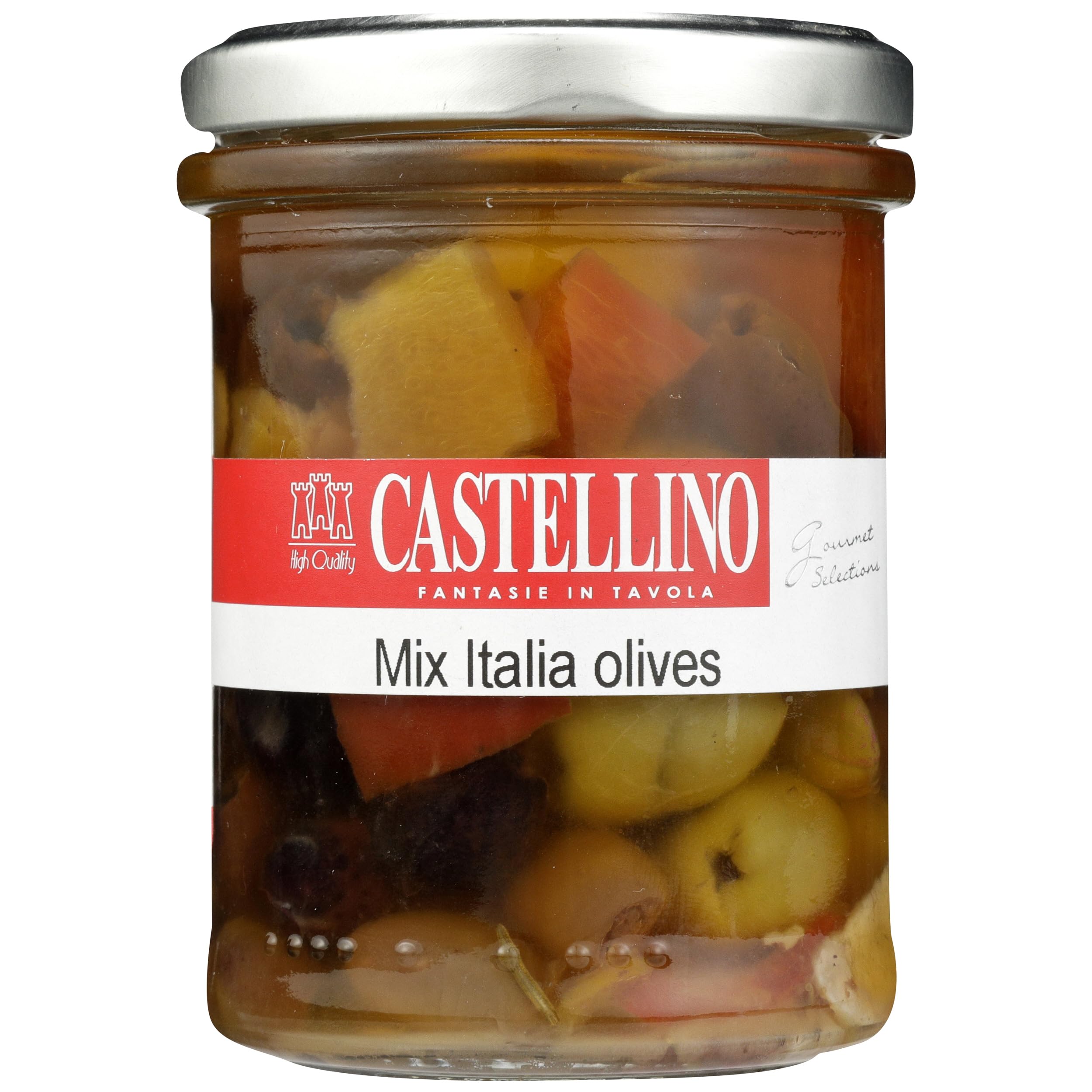 Castellino Mixed Italian Olives, 6.5 oz Jar | Premium Imported Mediterranean Olives | Perfect for Charcuterie Boards, Salads & Cocktail Garnishes